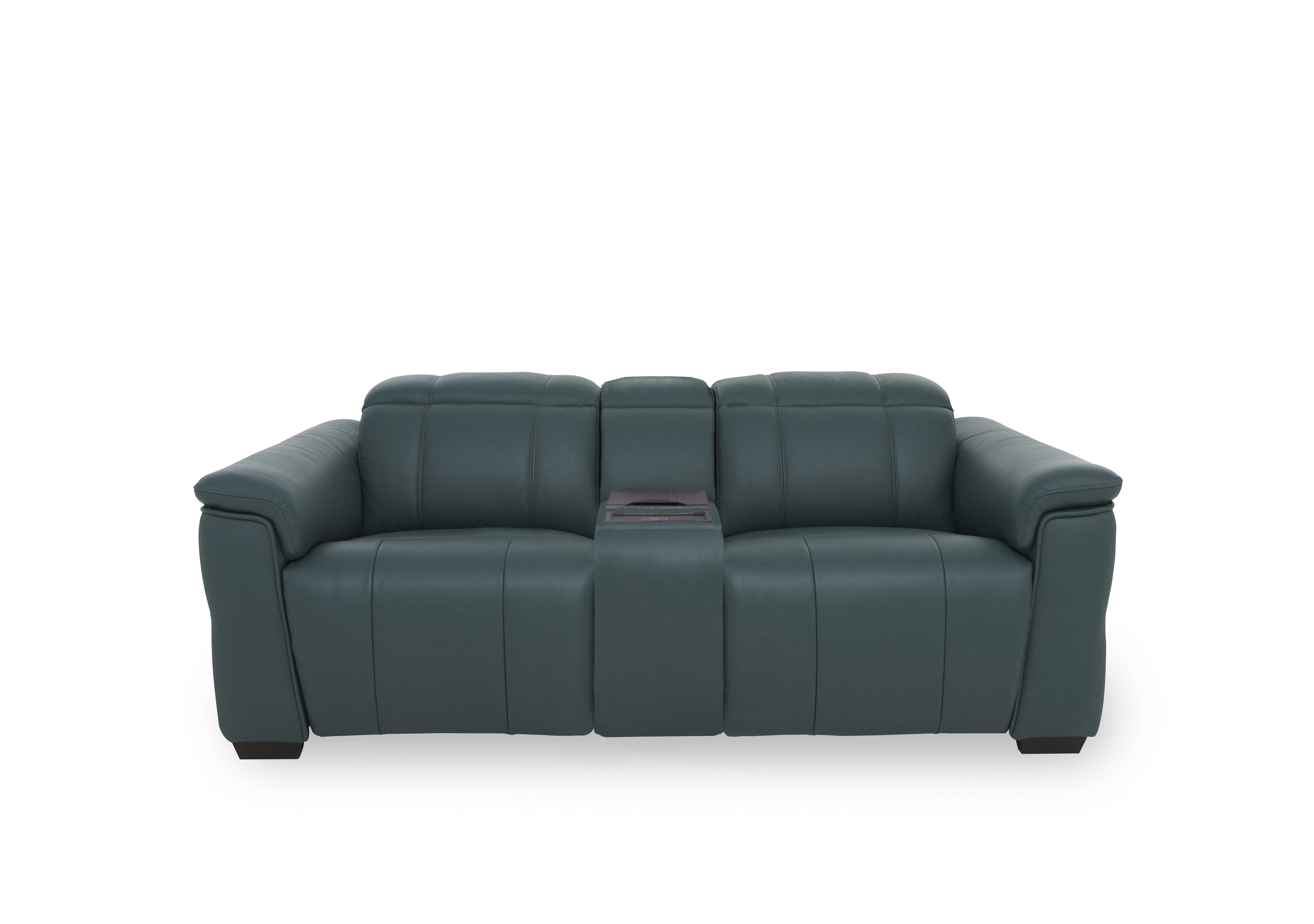 Inca Leather 2 Seater Power Recliner Sofa with Power Headrests and Fridge Console in Cat-40/09 Peacock on Furniture Village
