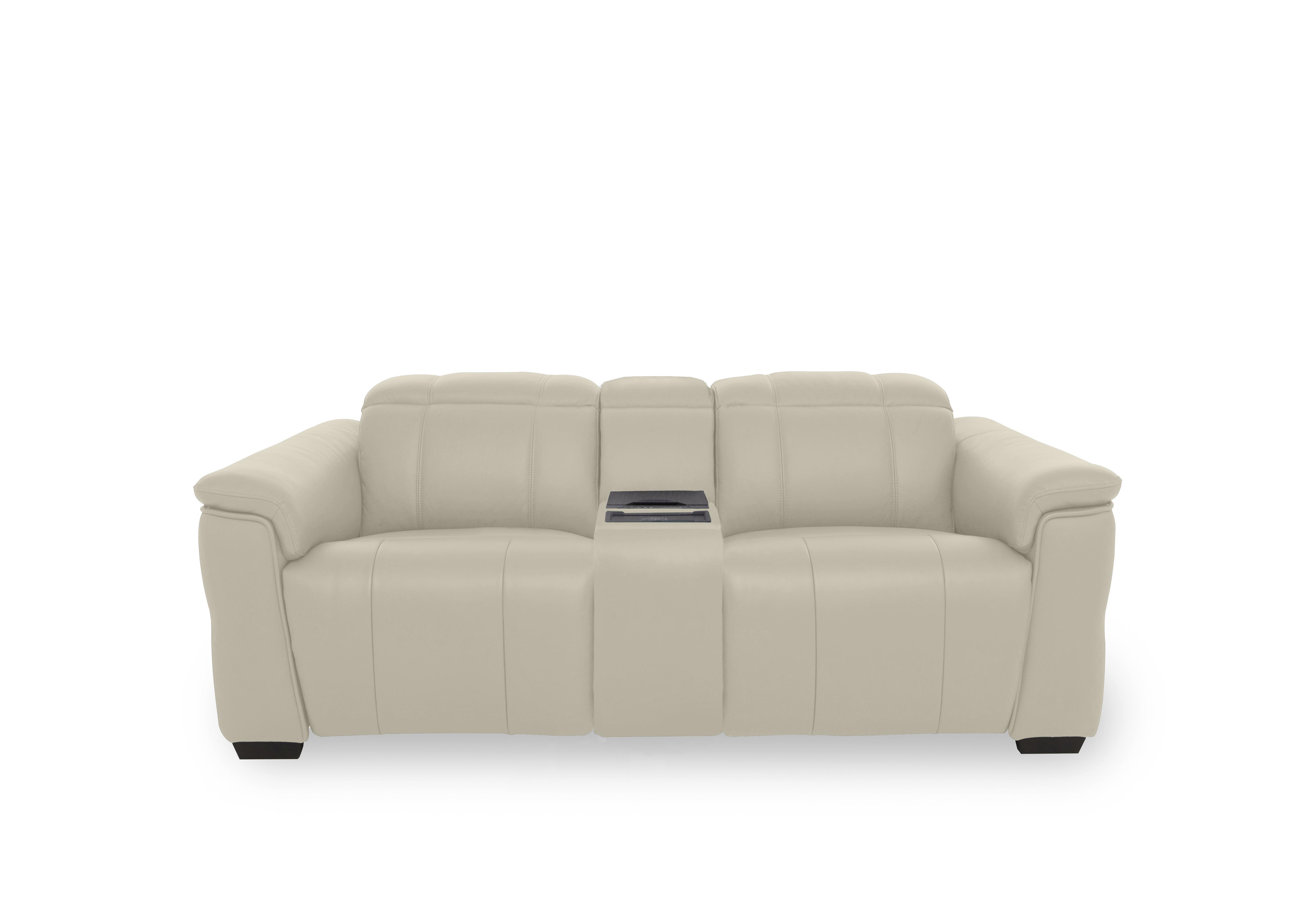Inca Leather 2 Seater Power Recliner Sofa with Power Headrests and Fridge Console in Cat-60/05 Bone China on Furniture Village