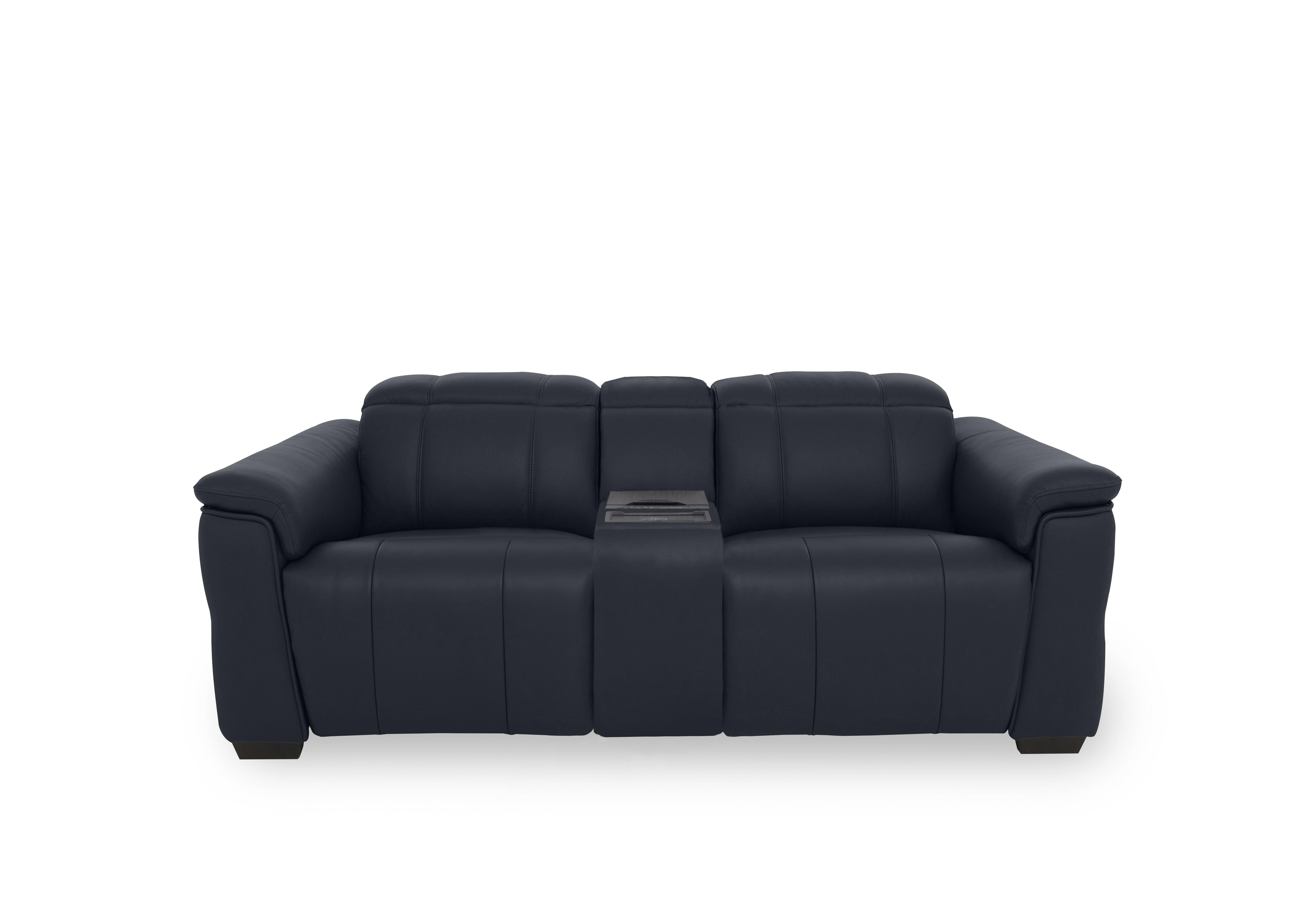 Inca Leather 2 Seater Power Recliner Sofa with Power Headrests and Fridge Console in Cat-60/24 Navy on Furniture Village