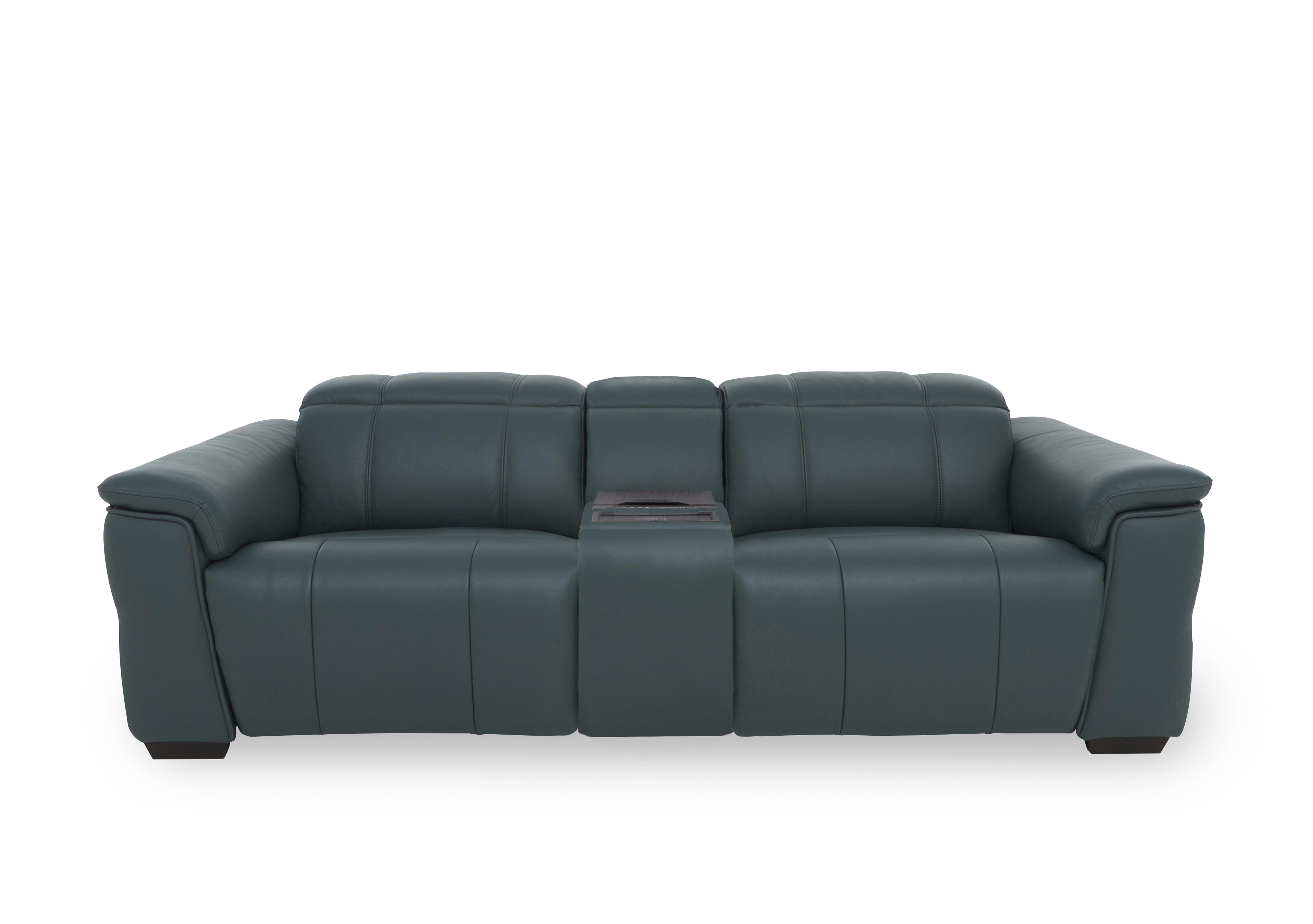 Inca Leather 3 Seater Power Recliner Sofa with Power Headrests and Fridge Console in Cat-40/09 Peacock on Furniture Village
