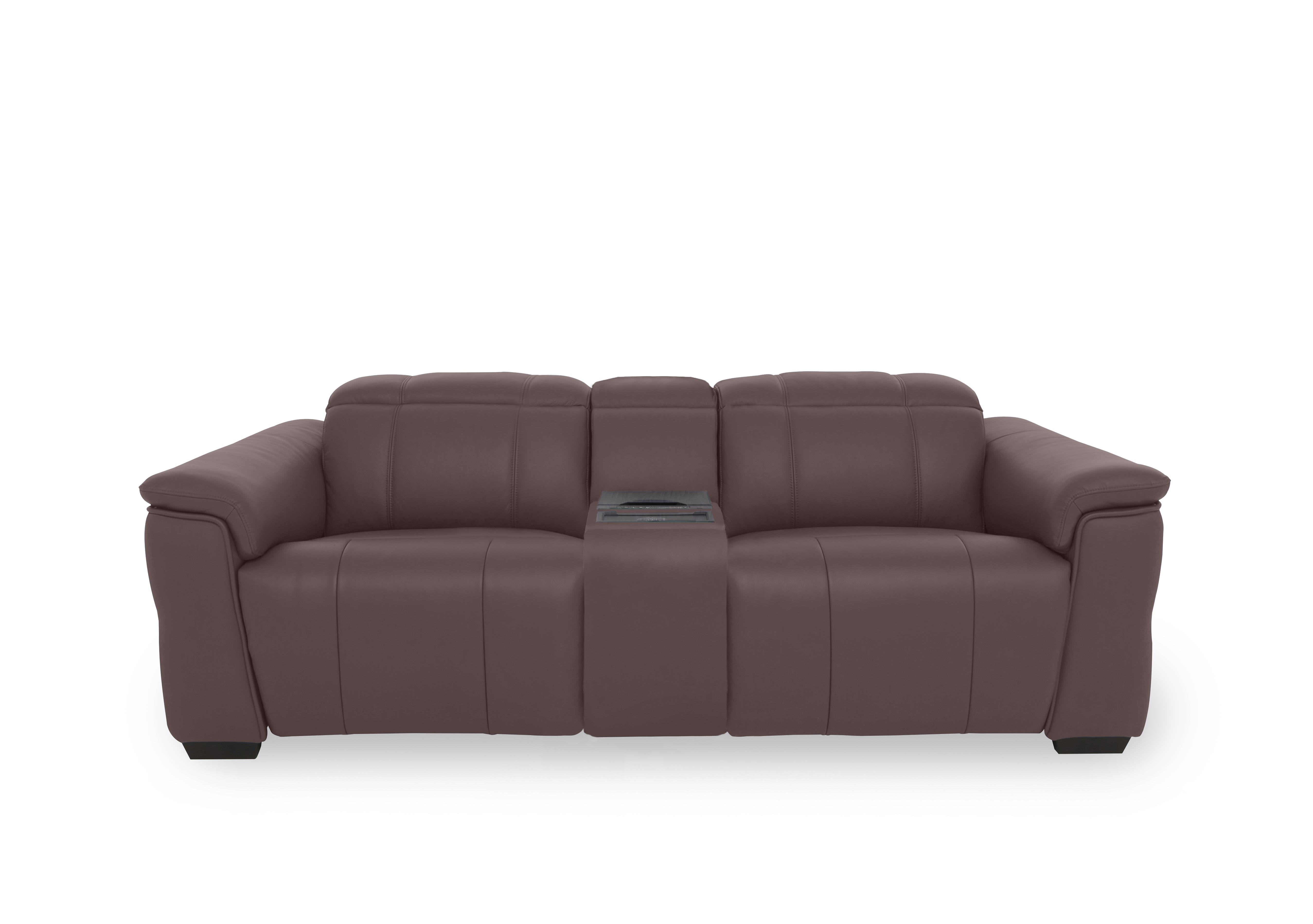 Inca Leather 3 Seater Power Recliner Sofa with Power Headrests and Fridge Console in Cat-40/30 Mulberry on Furniture Village