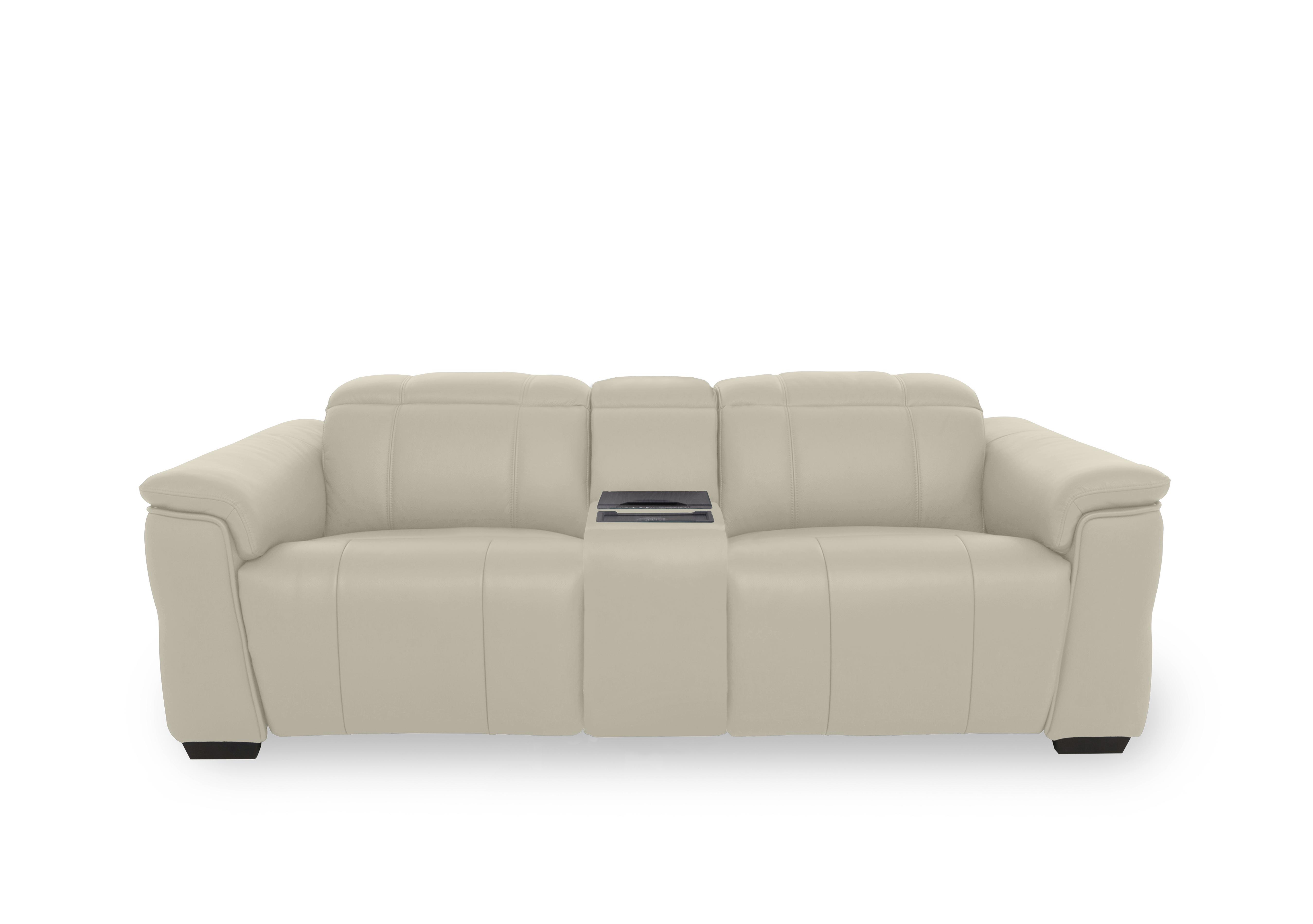 Inca Leather 3 Seater Power Recliner Sofa with Power Headrests and Fridge Console in Cat-60/05 Bone China on Furniture Village