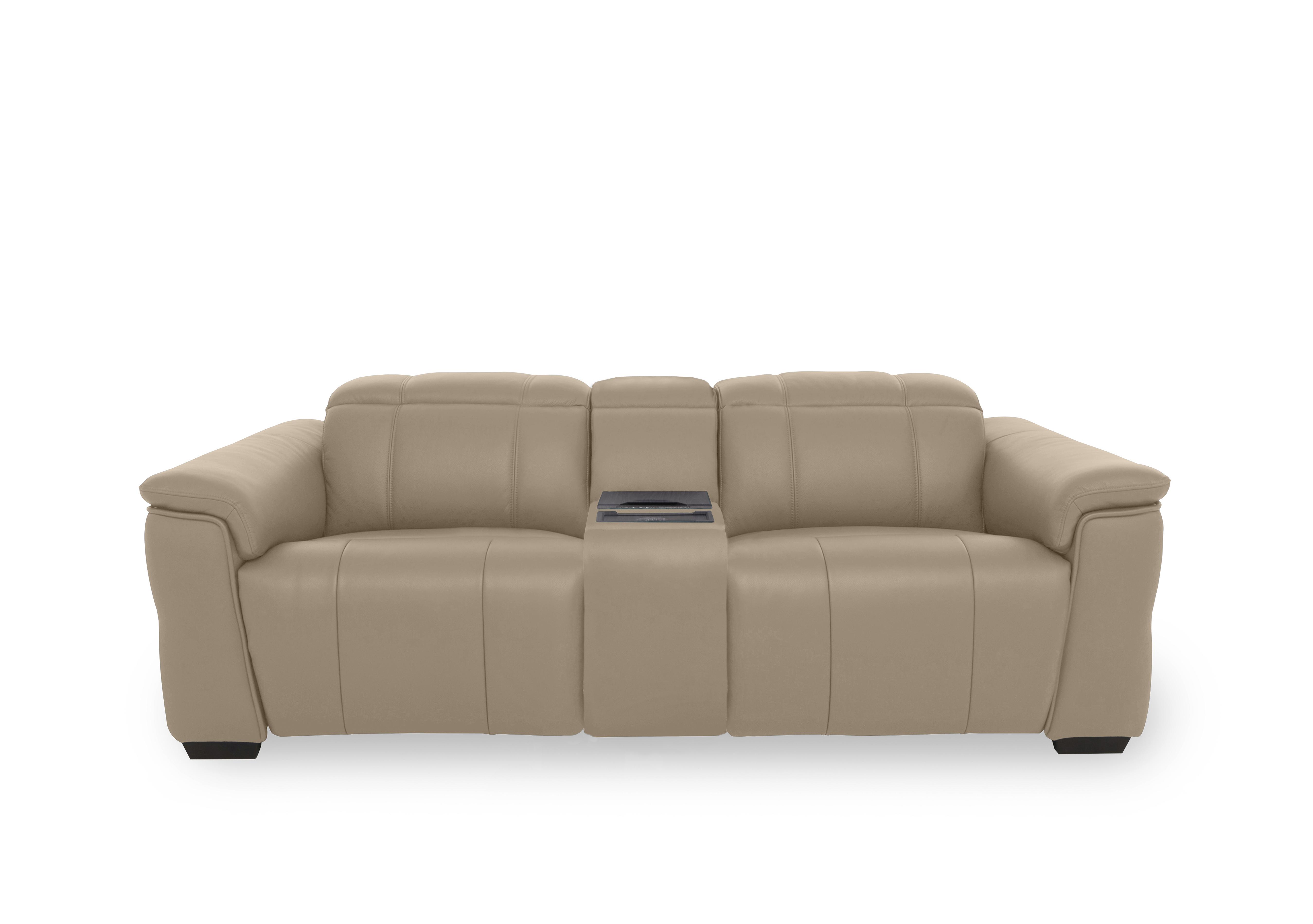 Inca Leather 3 Seater Power Recliner Sofa with Power Headrests and Fridge Console in Cat-60/06 Barley on Furniture Village