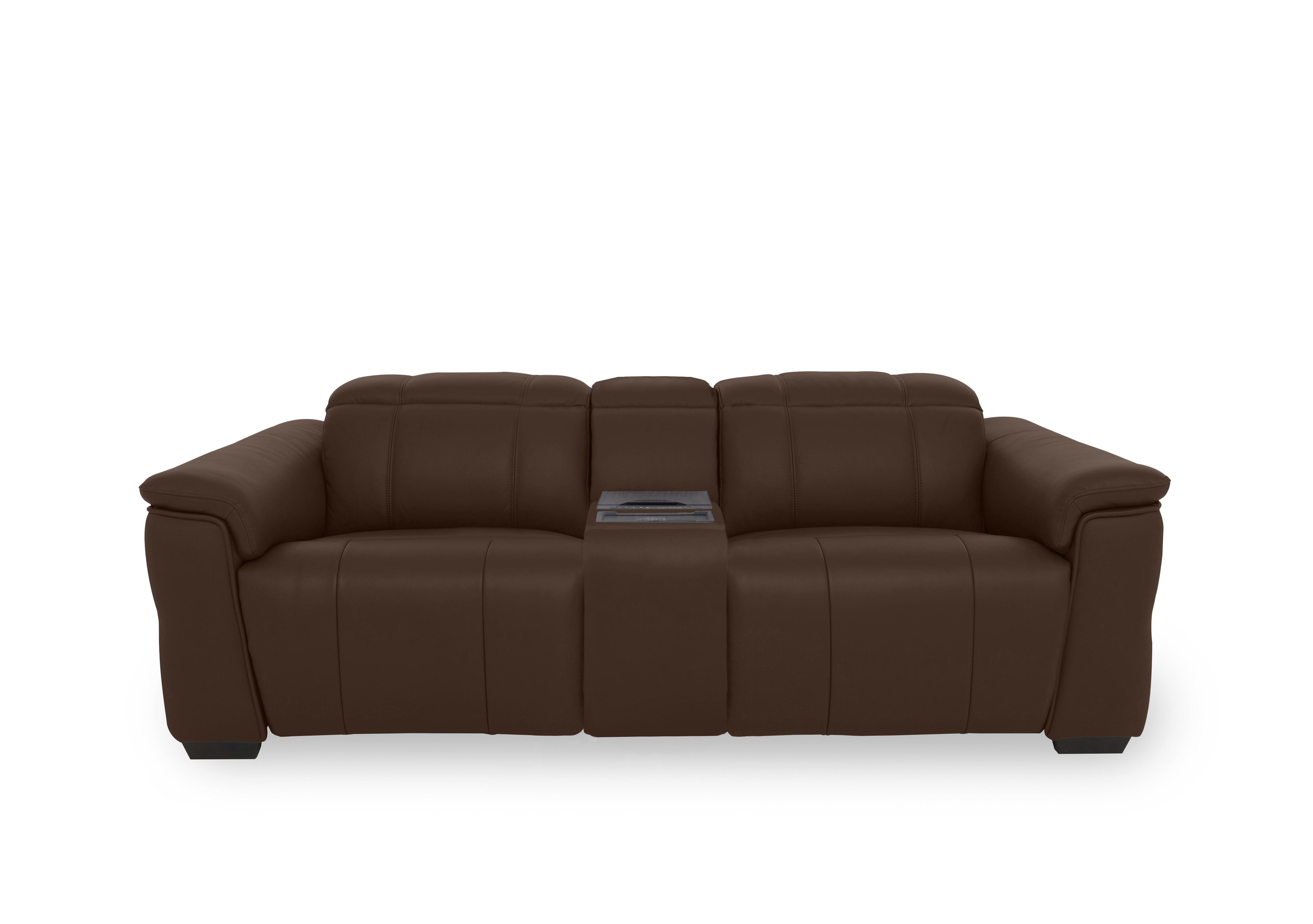 Inca Leather 3 Seater Power Recliner Sofa with Power Headrests and Fridge Console in Cat-60/08 Chocolate on Furniture Village
