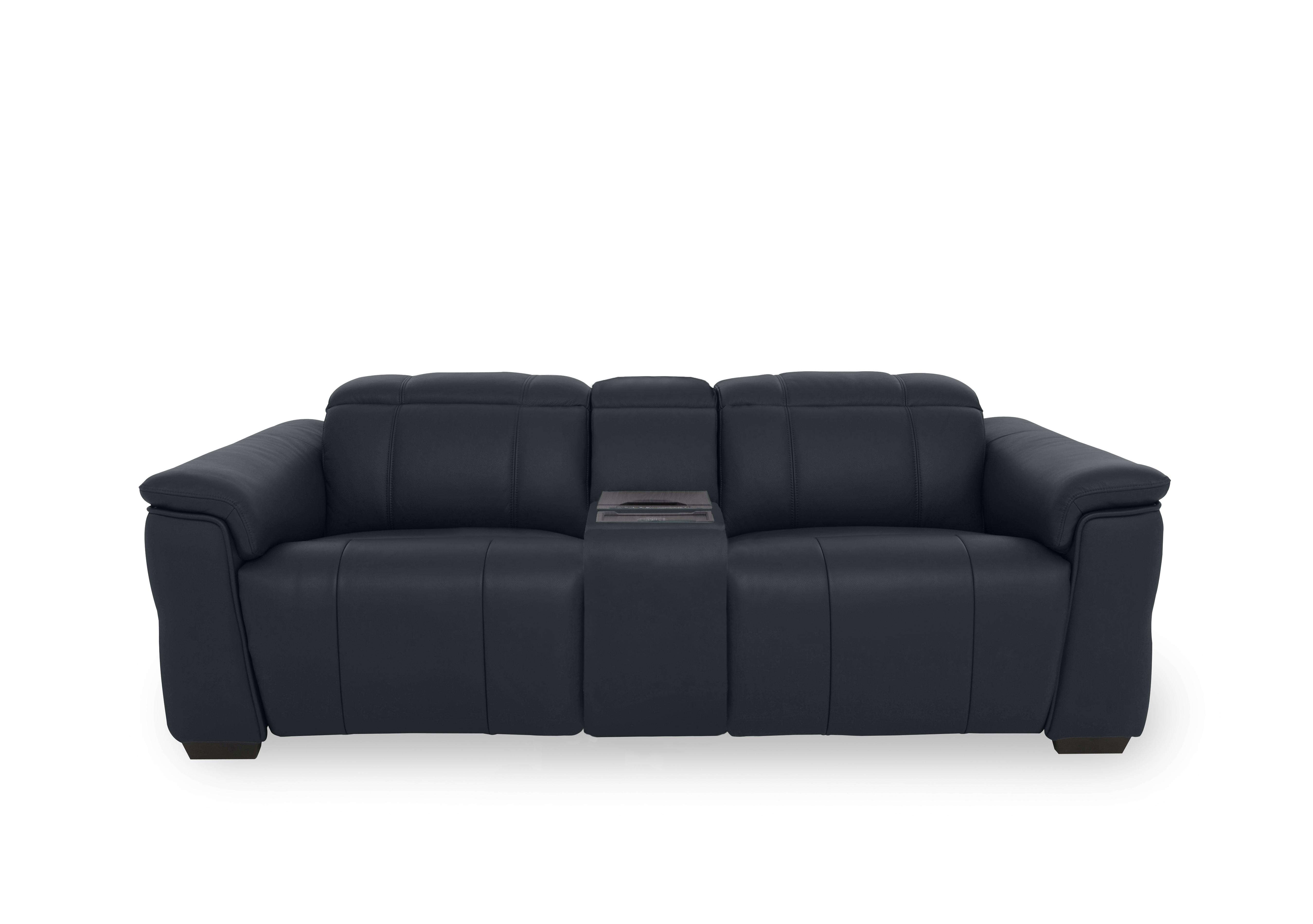 Inca Leather 3 Seater Power Recliner Sofa with Power Headrests and Fridge Console in Navy Cat-40/24 on Furniture Village
