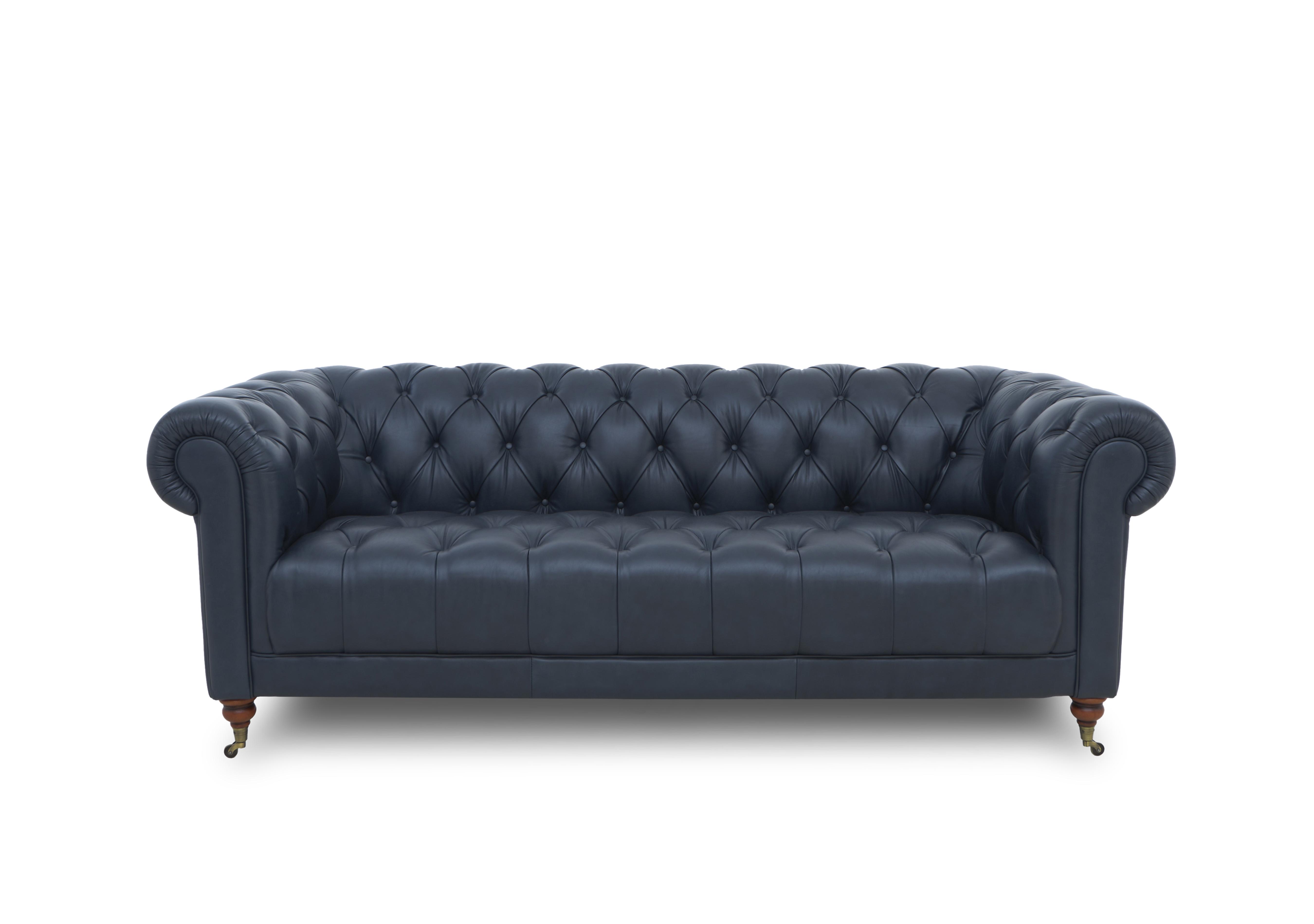 Columbus Leather 3 Seater Sofa with Castors in Midnight Cat-200/85 on Furniture Village