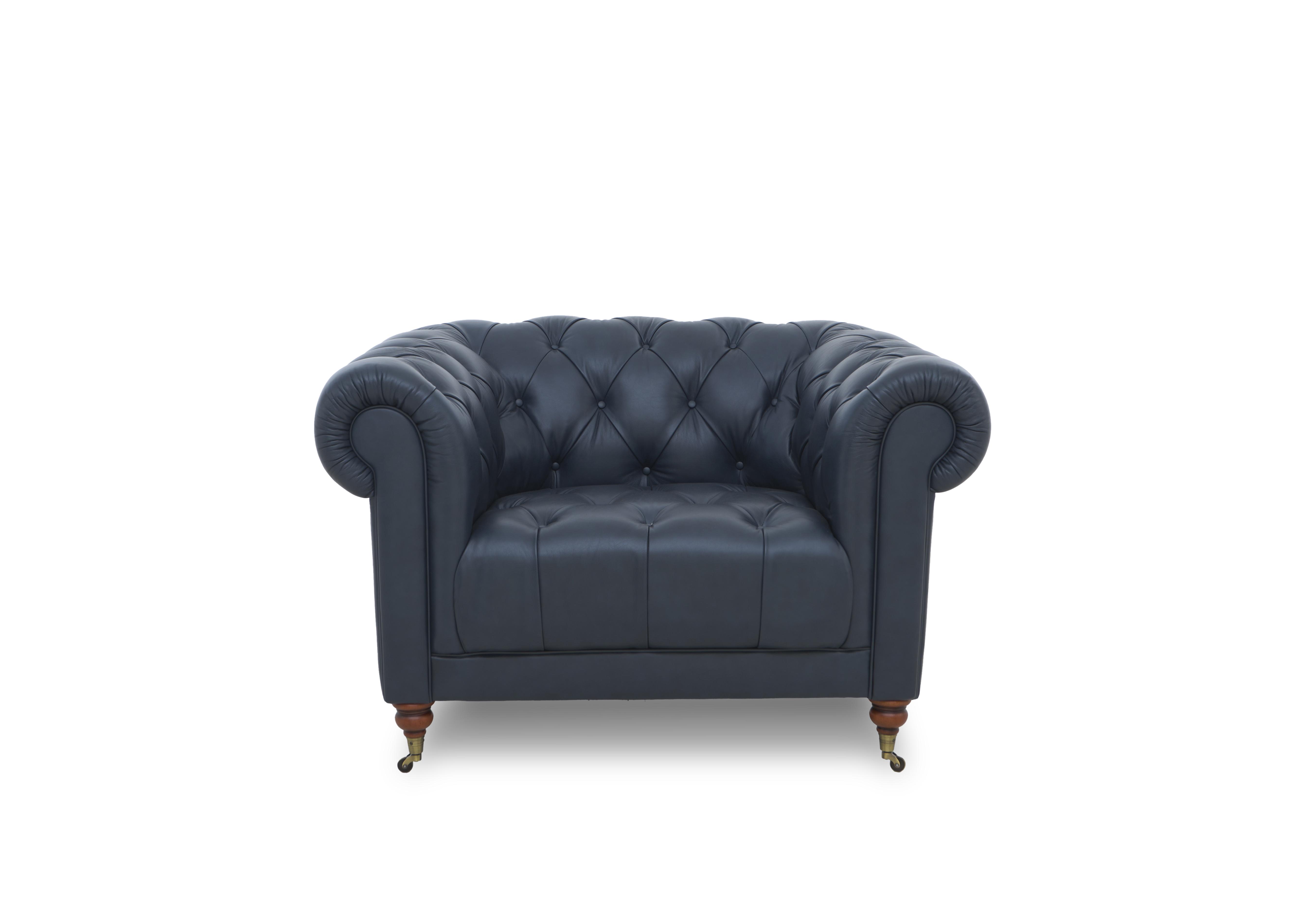 Columbus Leather Armchair with Castors in Midnight Cat-200/85 on Furniture Village