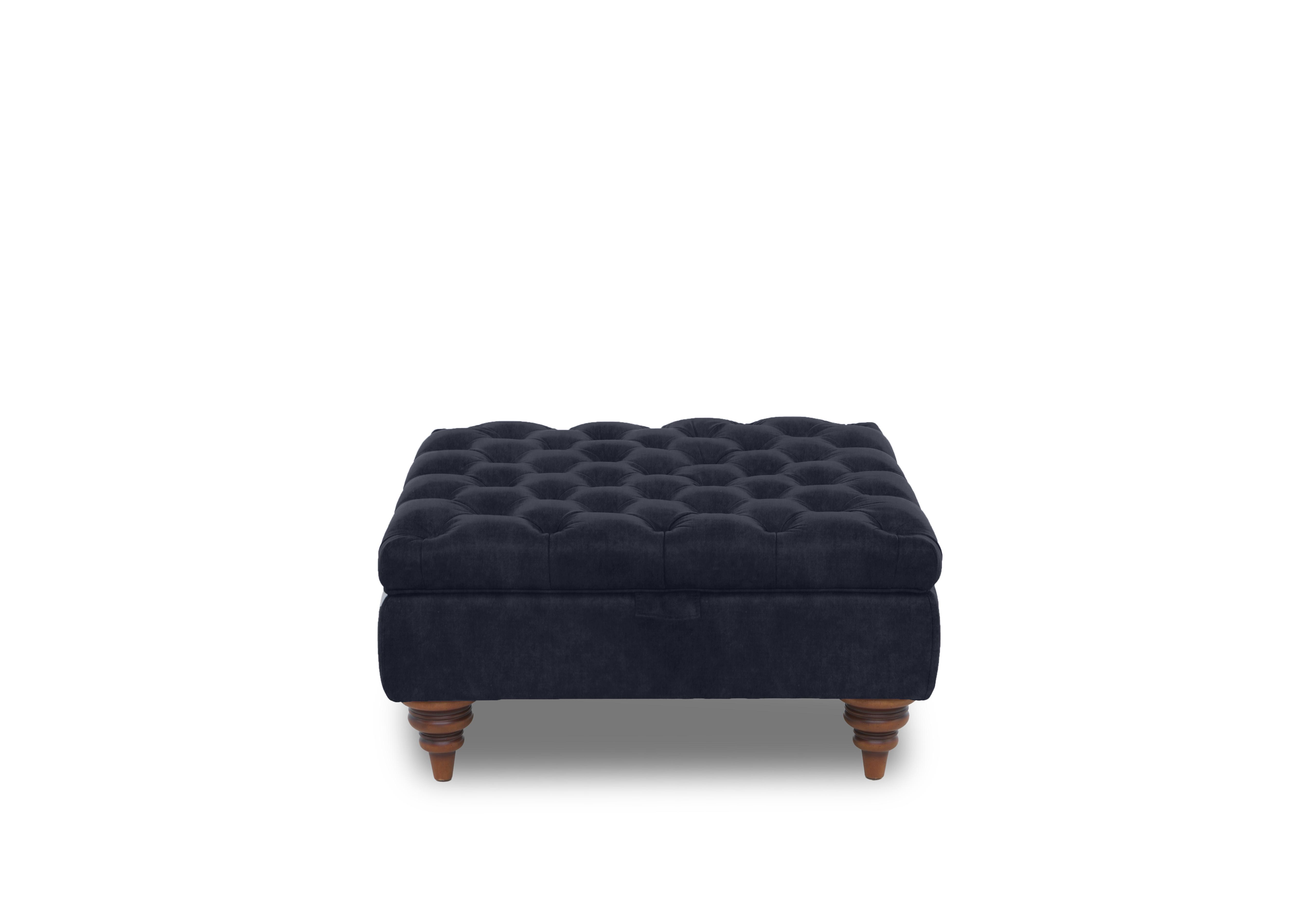Columbus Fabric Large Storage Footstool with Wooden Feet in Manhattan Indigo 58009 on Furniture Village