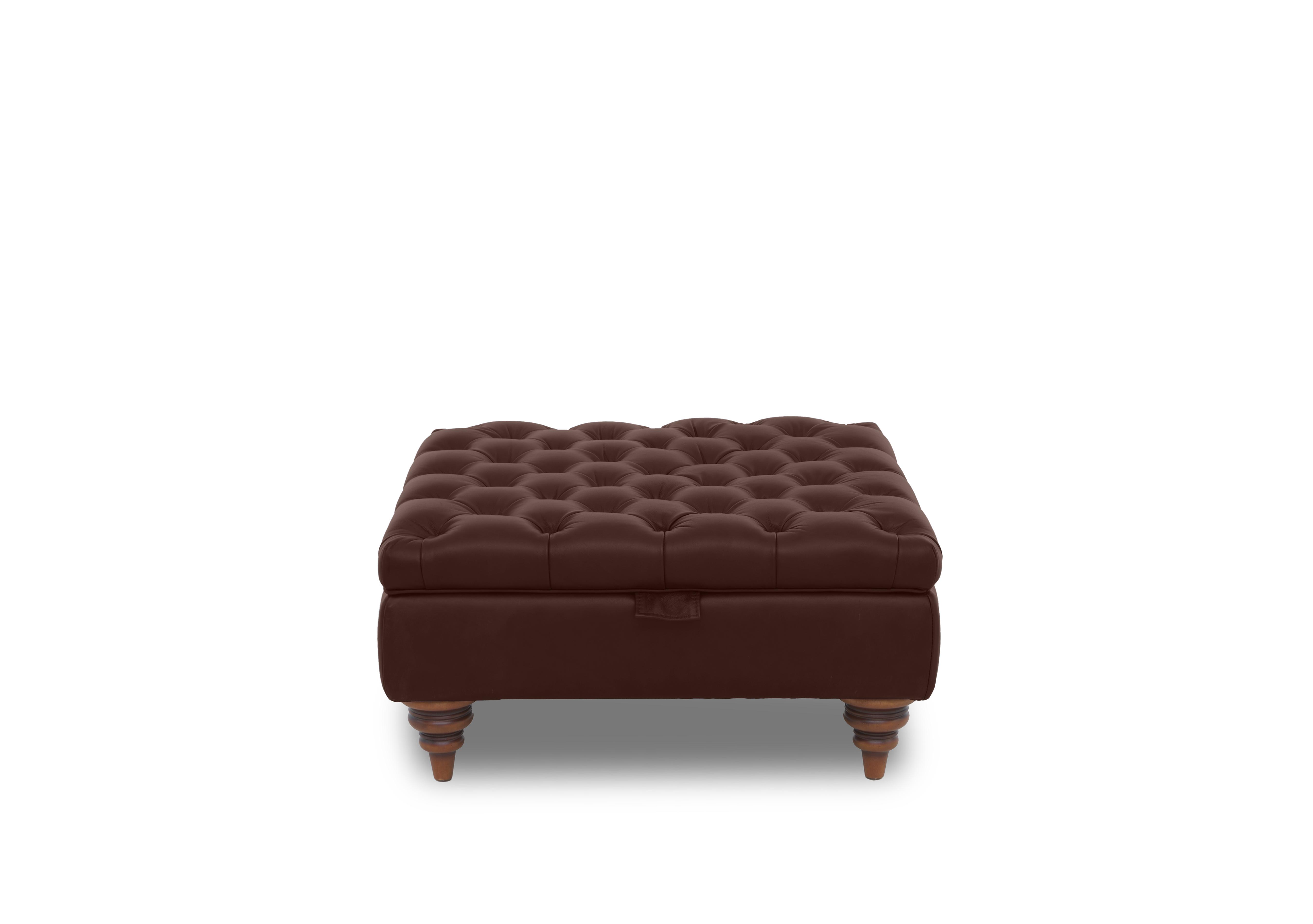 Columbus Leather Large Storage Footstool with Wooden Feet in Chestnut Cat-200/88 on Furniture Village