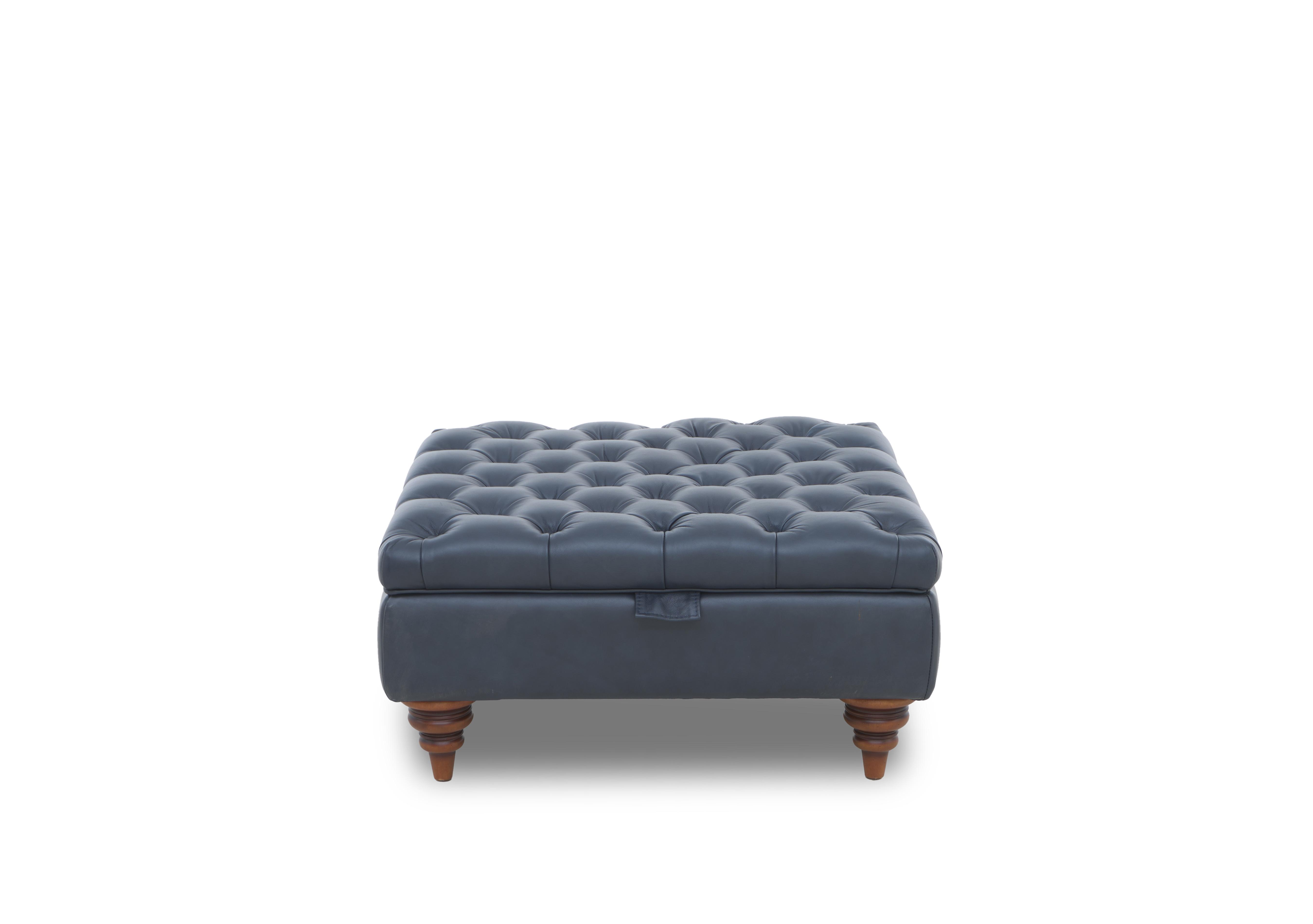 Columbus Leather Large Storage Footstool with Wooden Feet in Midnight Cat-200/85 on Furniture Village