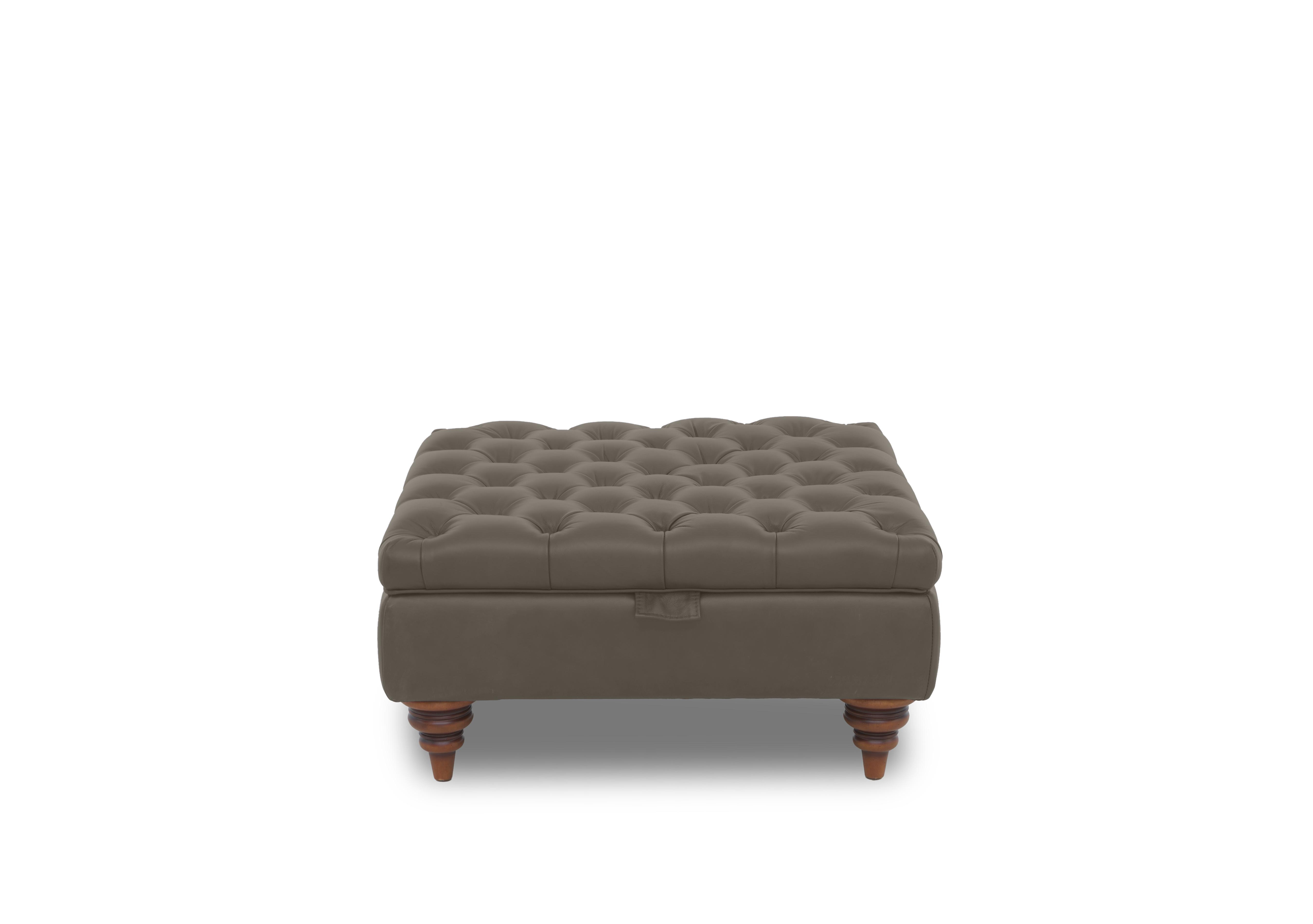 Columbus Leather Large Storage Footstool with Wooden Feet in Simply Taupe Cat-200/87 on Furniture Village