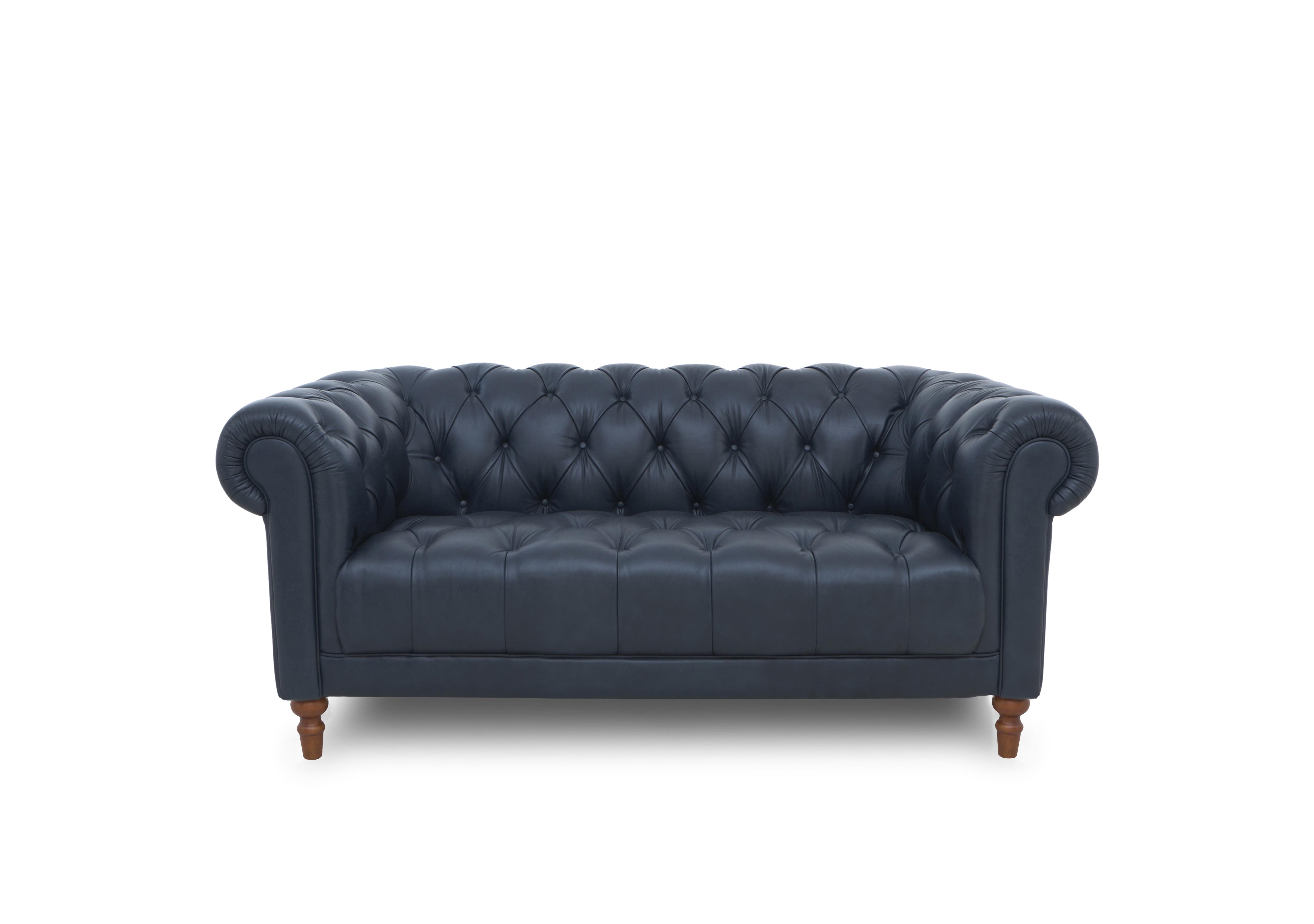 Columbus Leather 2 Seater Sofa with Wooden Feet in Midnight Cat-200/85 on Furniture Village