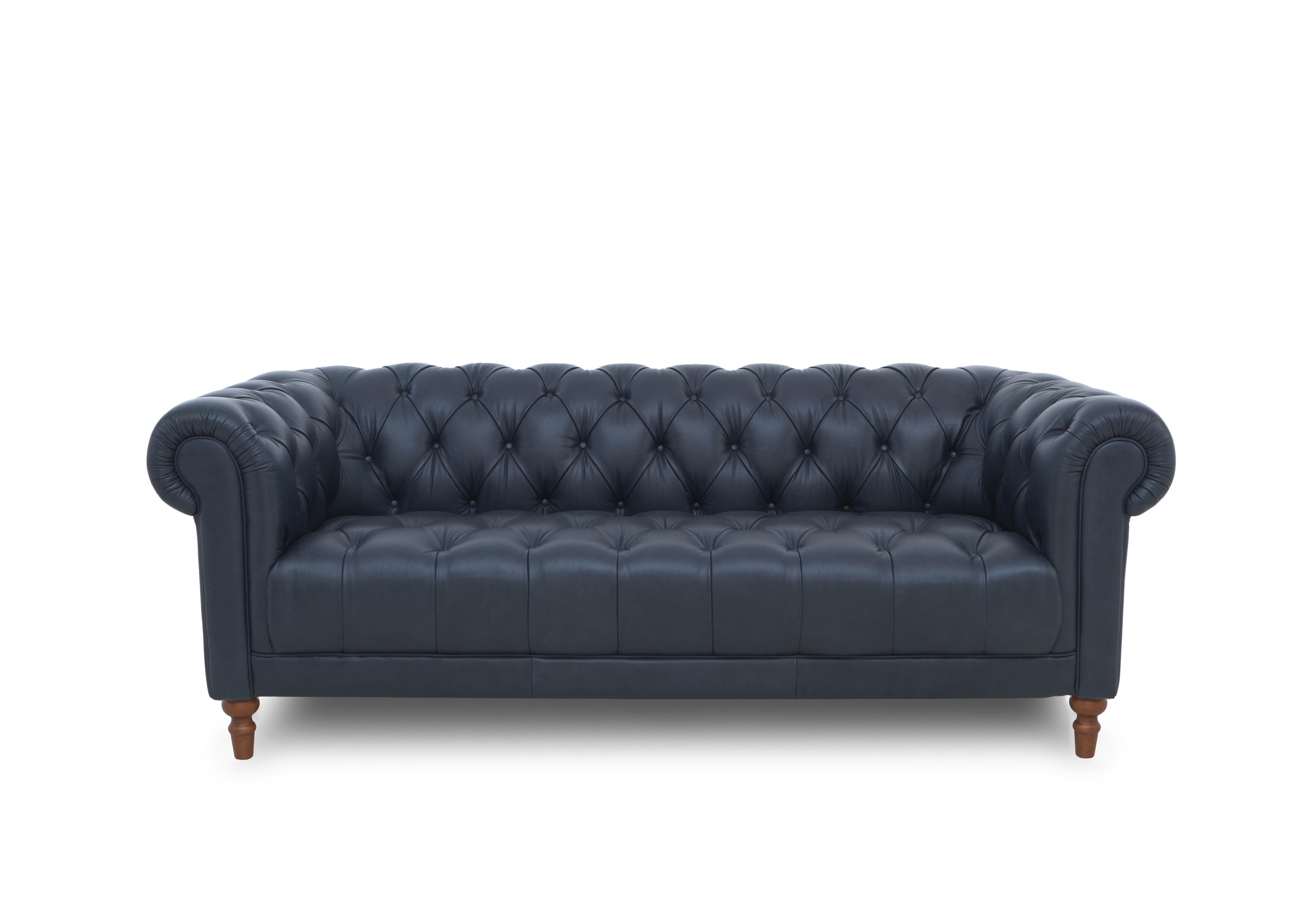 Columbus Leather 3 Seater Sofa with Wooden Feet in Midnight Cat-200/85 on Furniture Village