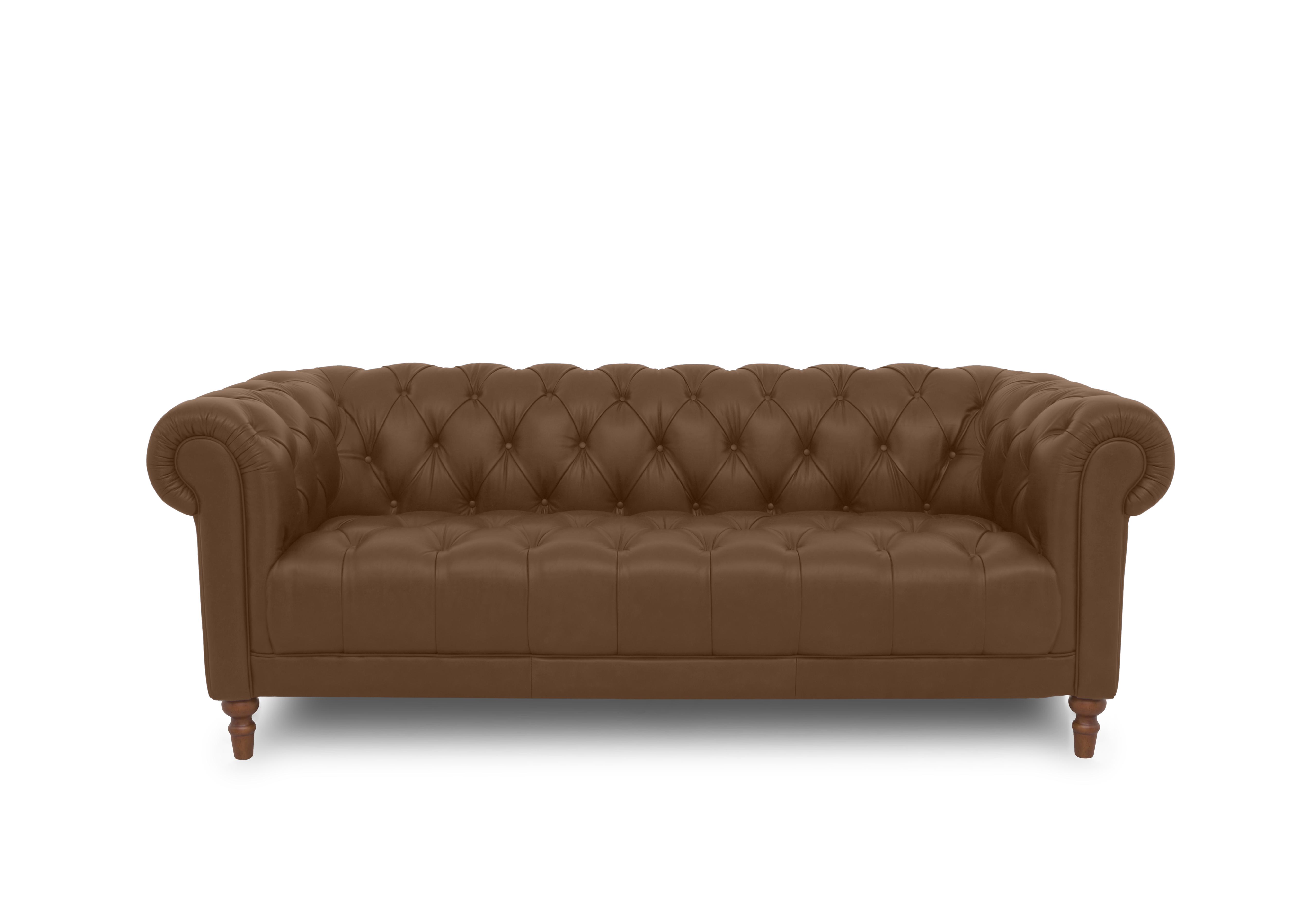 Columbus Leather 3 Seater Sofa with Wooden Feet in Tan Cat-200/86 on Furniture Village