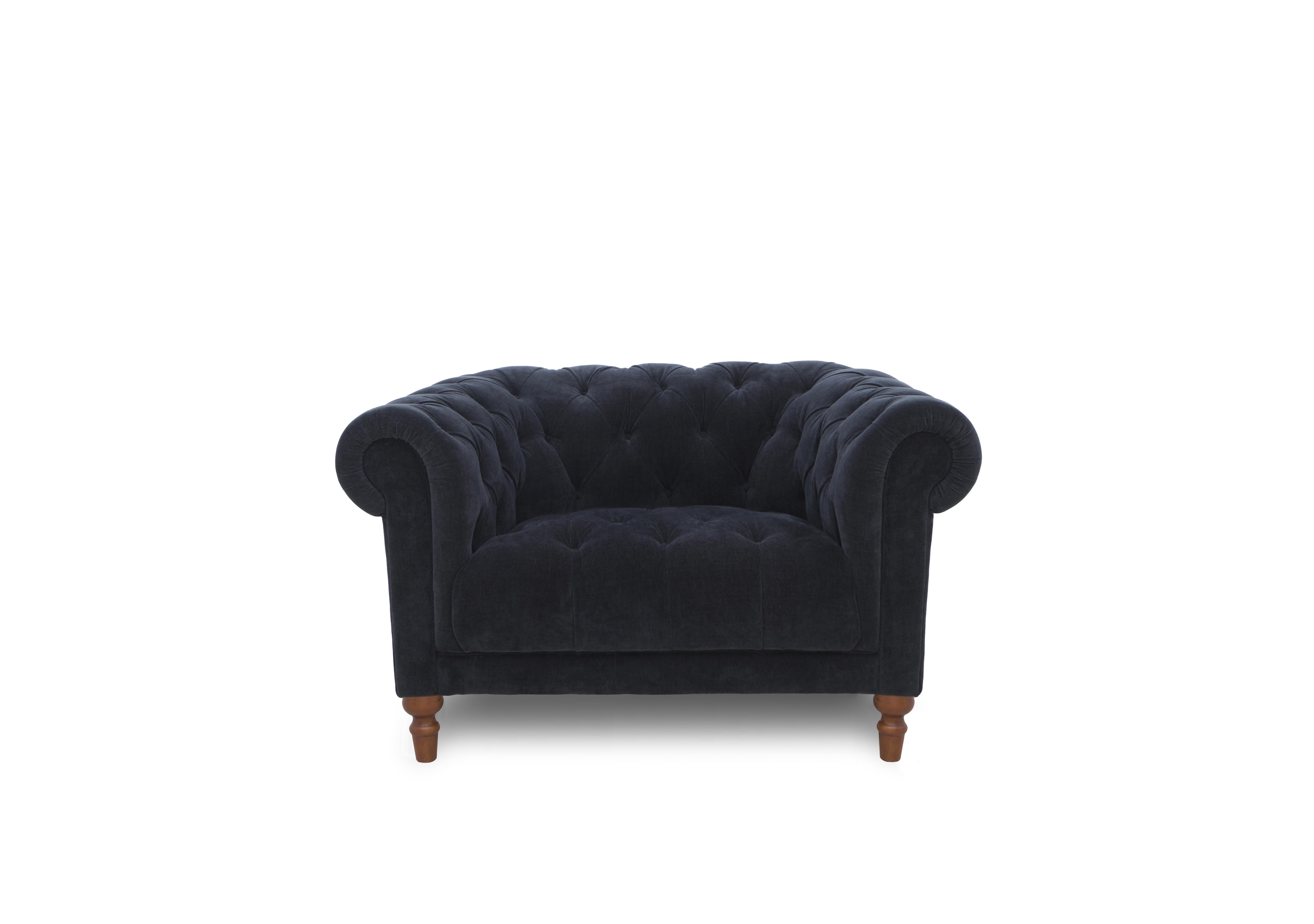 Columbus Fabric Armchair with Wooden Feet in Manhattan Indigo 58009 on Furniture Village