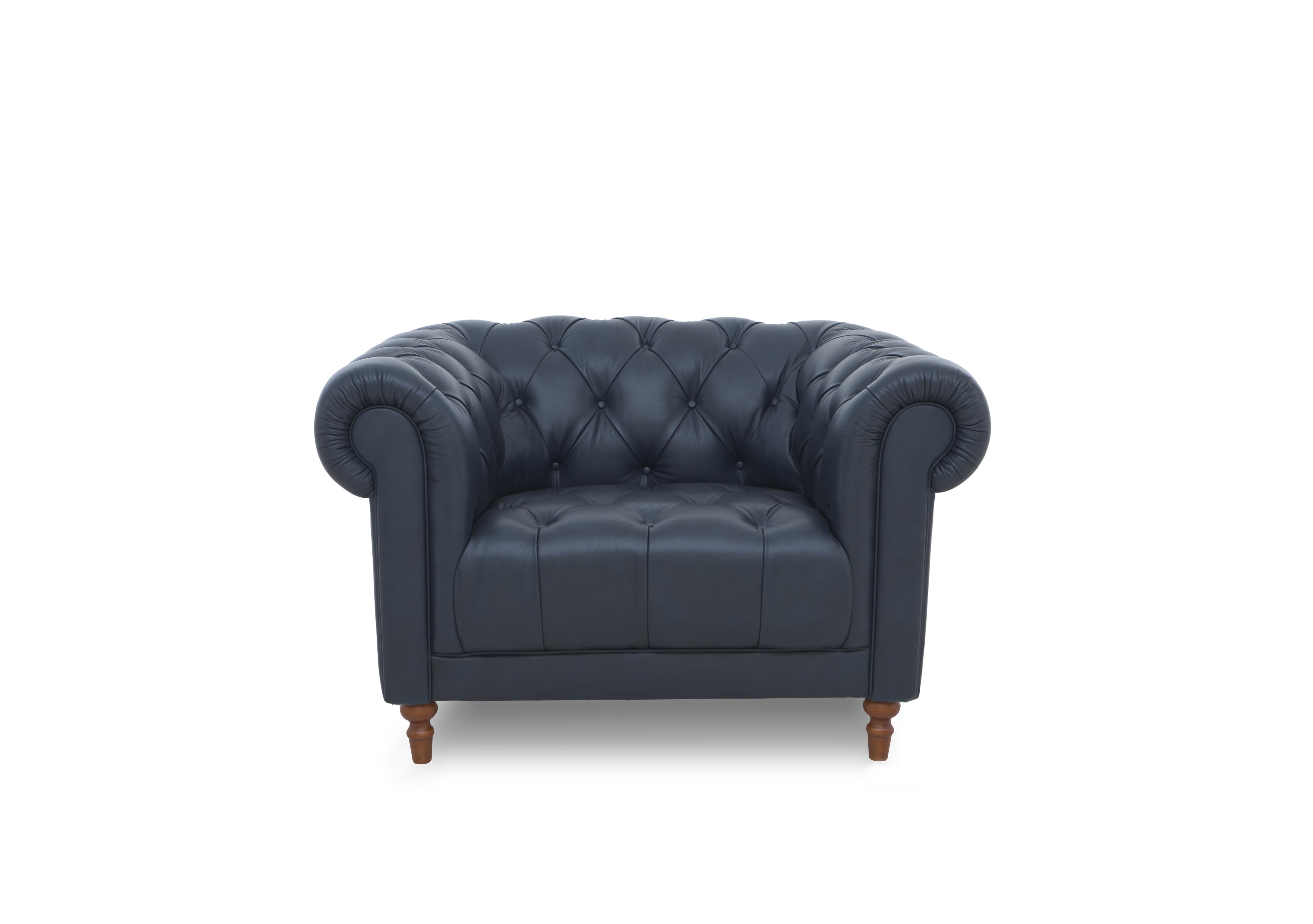 Columbus Leather Armchair with Wooden Feet in Midnight Cat-200/85 on Furniture Village