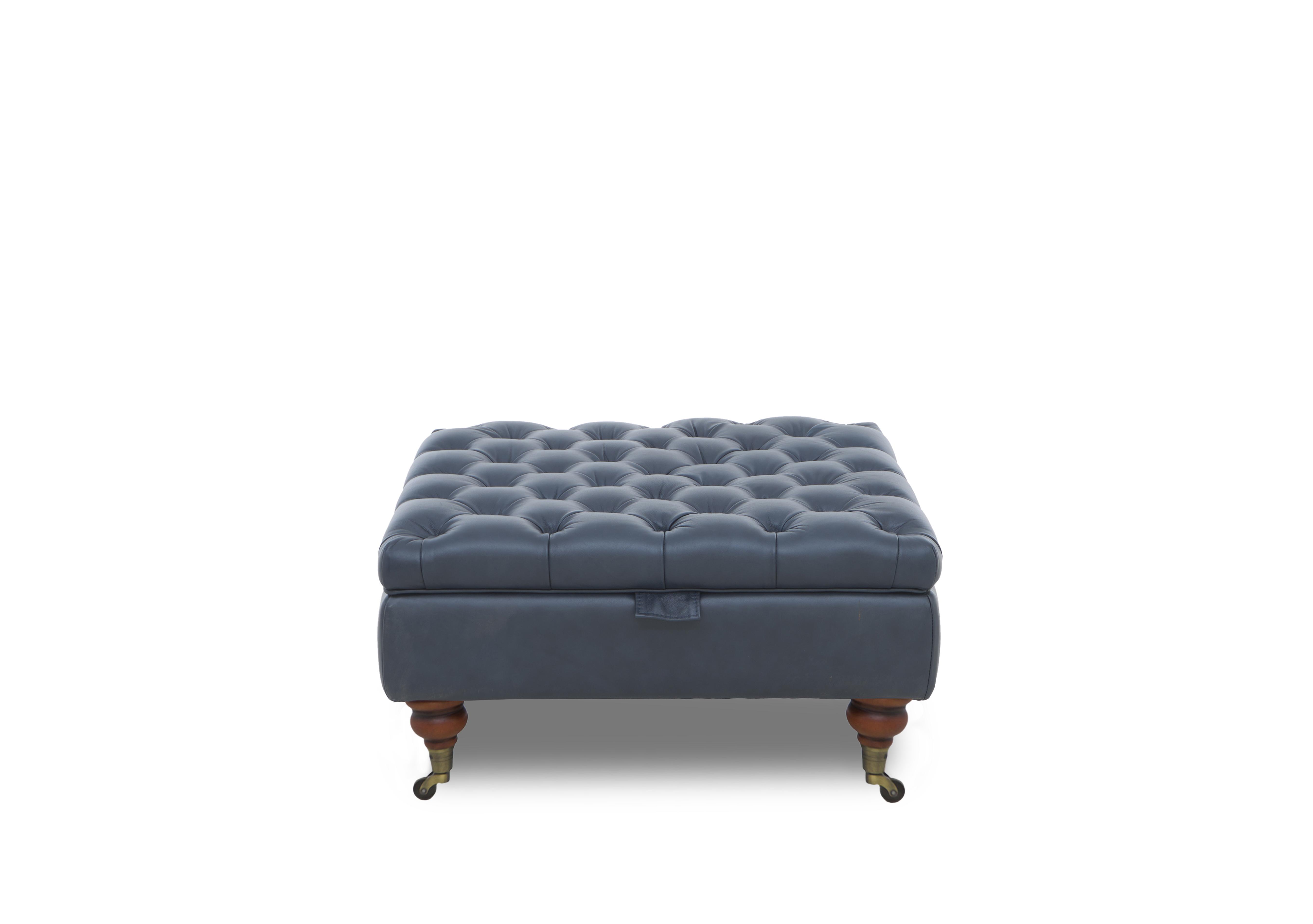 Columbus Leather Large Storage Footstool with Castors in Midnight Cat-200/85 on Furniture Village