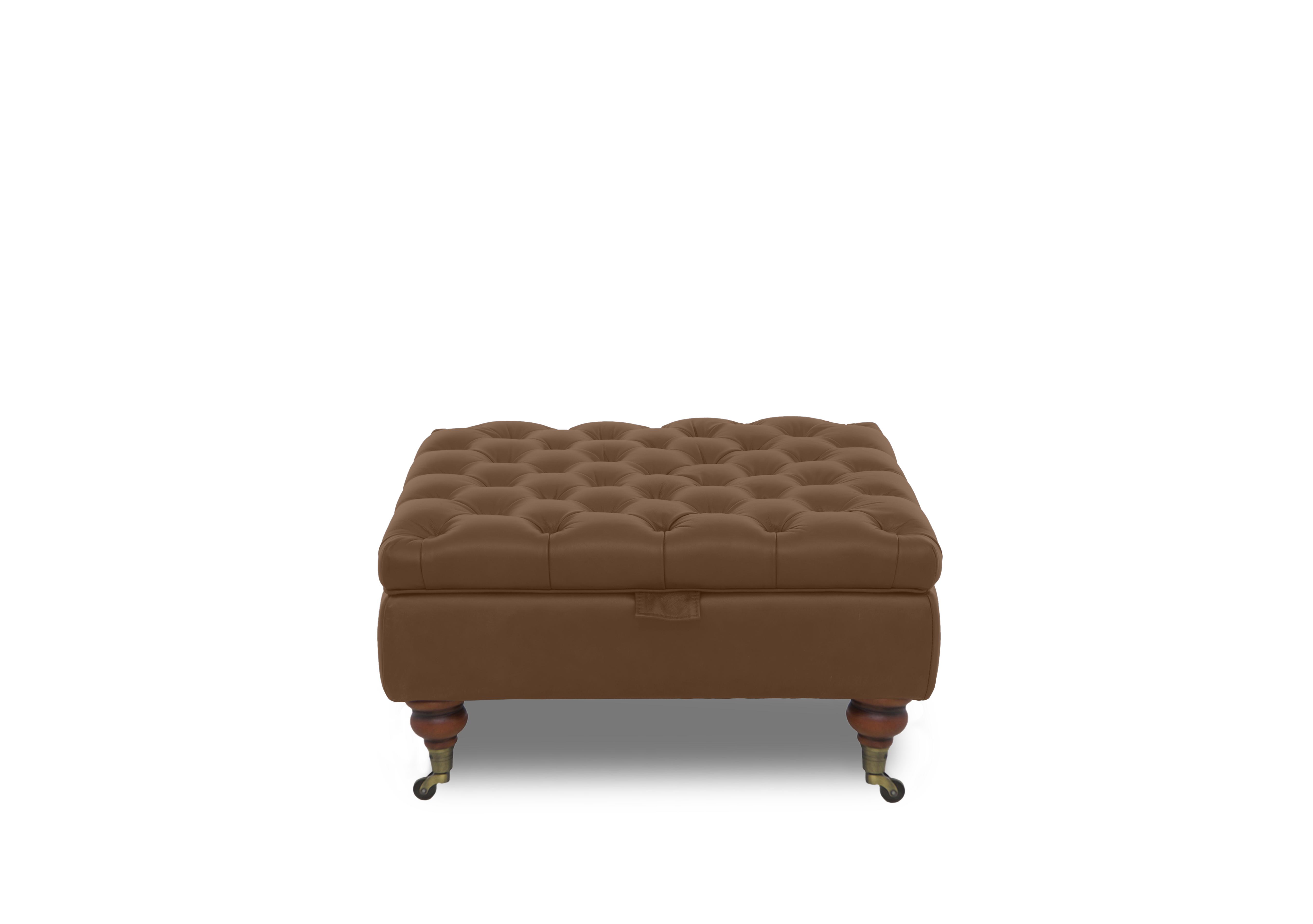 Columbus Leather Large Storage Footstool with Castors in Tan Cat-200/86 on Furniture Village