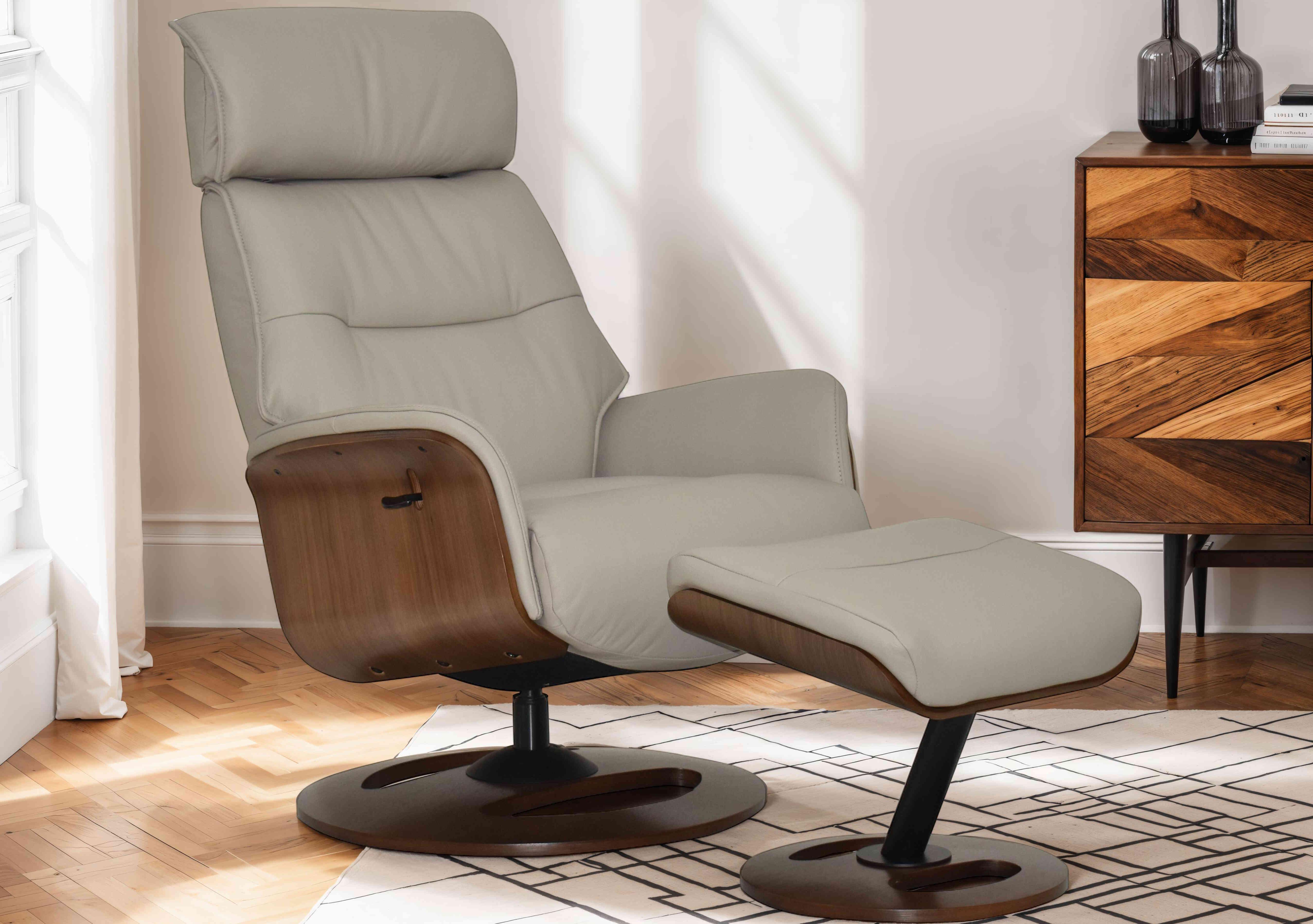 Tallinn Leather Swivel Chair and Footstool in  on Furniture Village