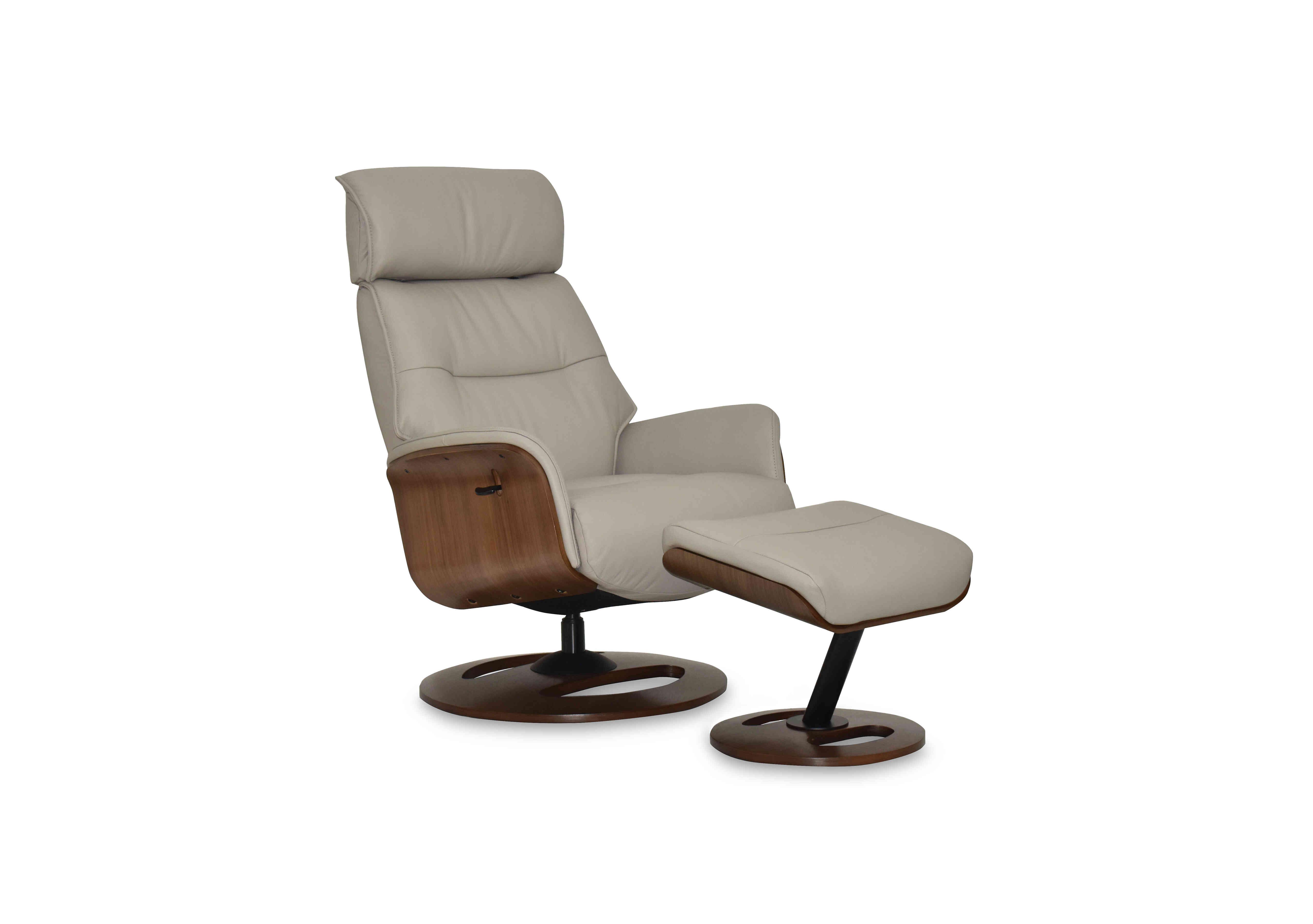 Tallinn Leather Swivel Chair and Footstool in Taupe on Furniture Village