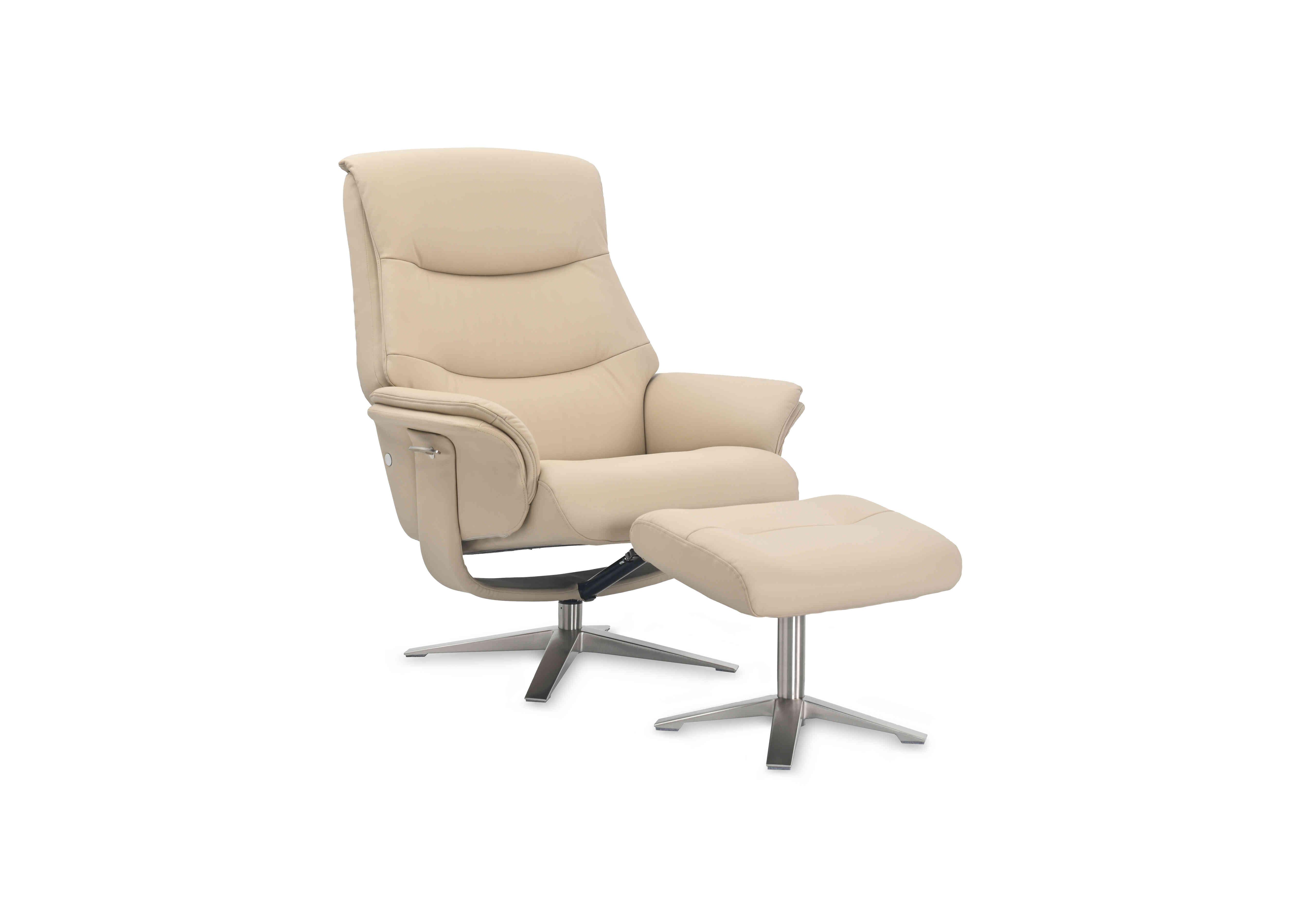 Lindos Leather Swivel Chair and Footstool in Cafe Latte on Furniture Village