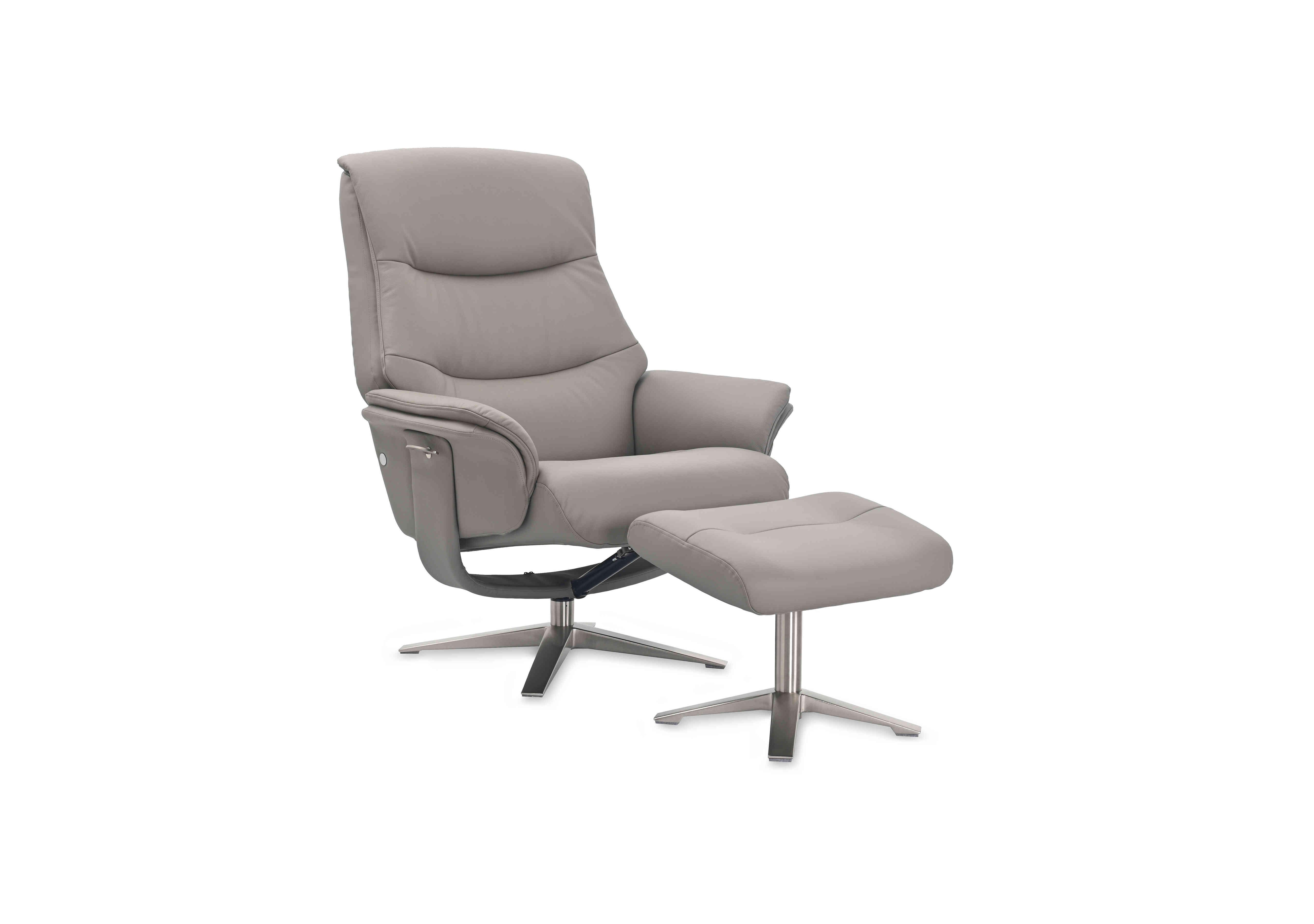 Lindos Leather Swivel Chair and Footstool in Platinum on Furniture Village