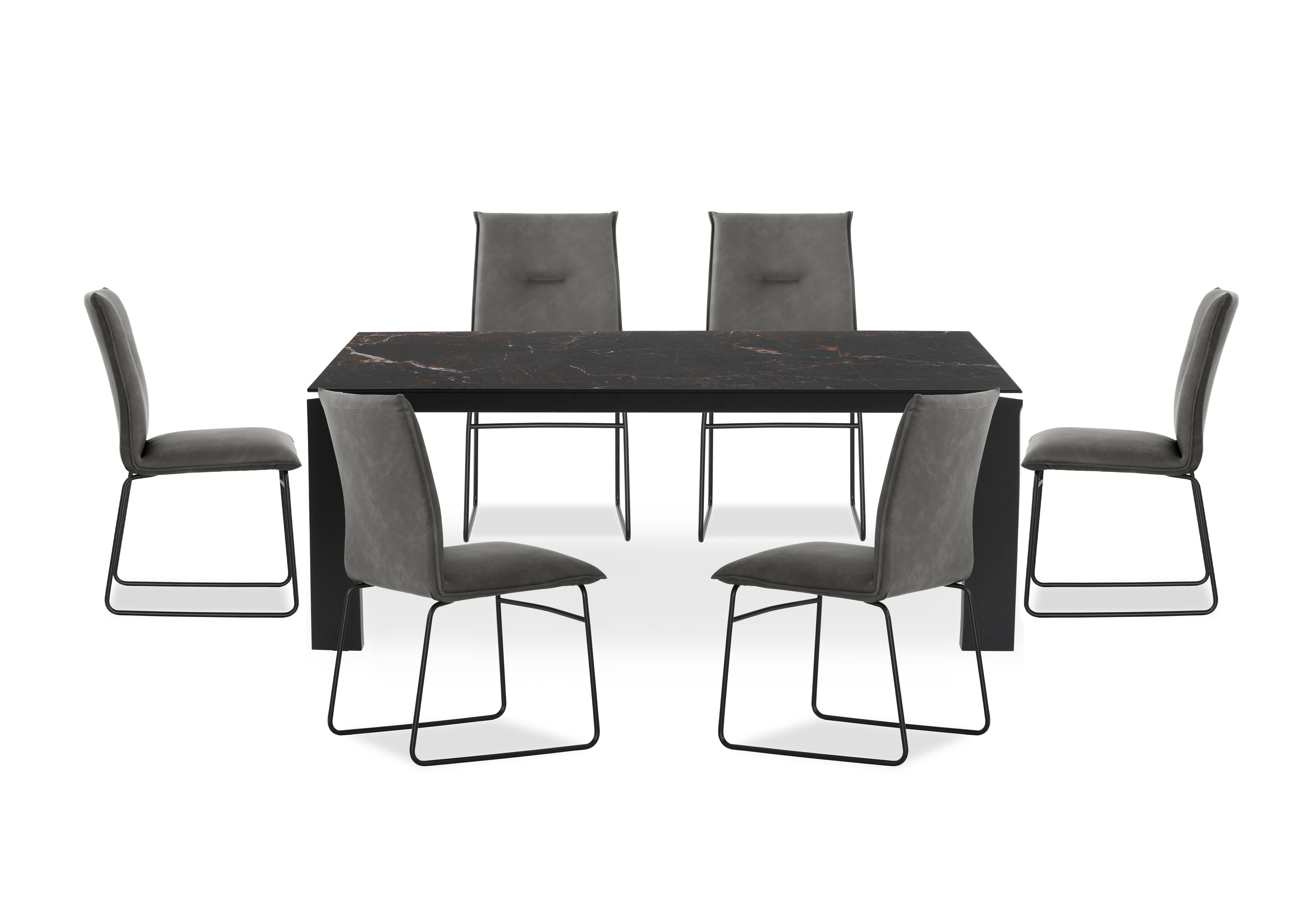 Viola 220cm Extra Large Extending Dining Table with Calacatta Ceramic Top and Graphite Wooden Legs and 6 Maya Dining Chairs in S0w-Vintage Ash Grey on Furniture Village