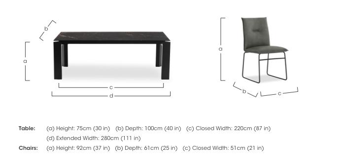 Viola 220cm Extra Large Extending Dining Table with Calacatta Ceramic Top and Graphite Wooden Legs and 4 Maya Dining Chairs in  on Furniture Village