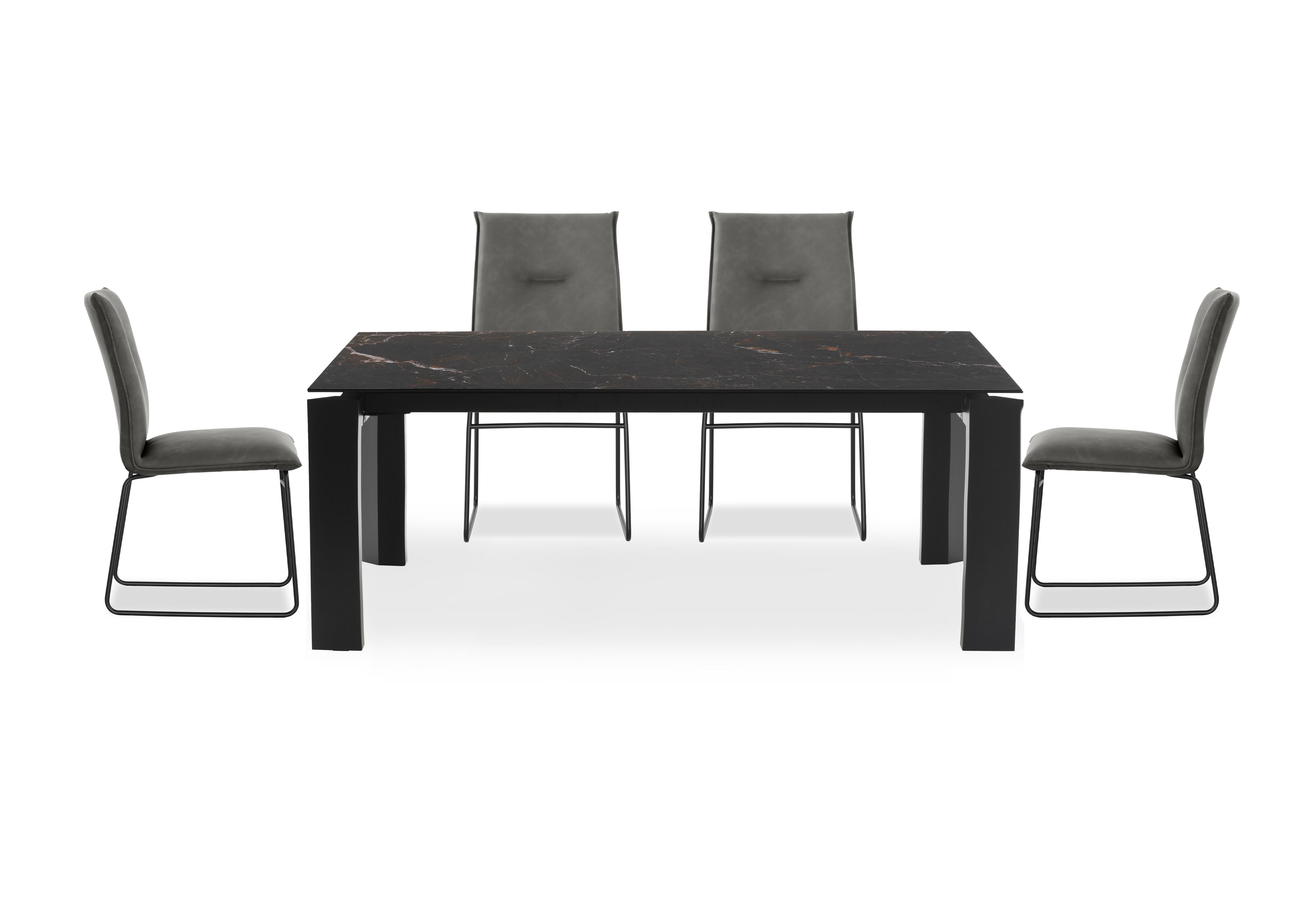 Viola 220cm Extra Large Extending Dining Table with Calacatta Ceramic Top and Graphite Wooden Legs and 4 Maya Dining Chairs in S0w-Vintage Ash Grey on Furniture Village