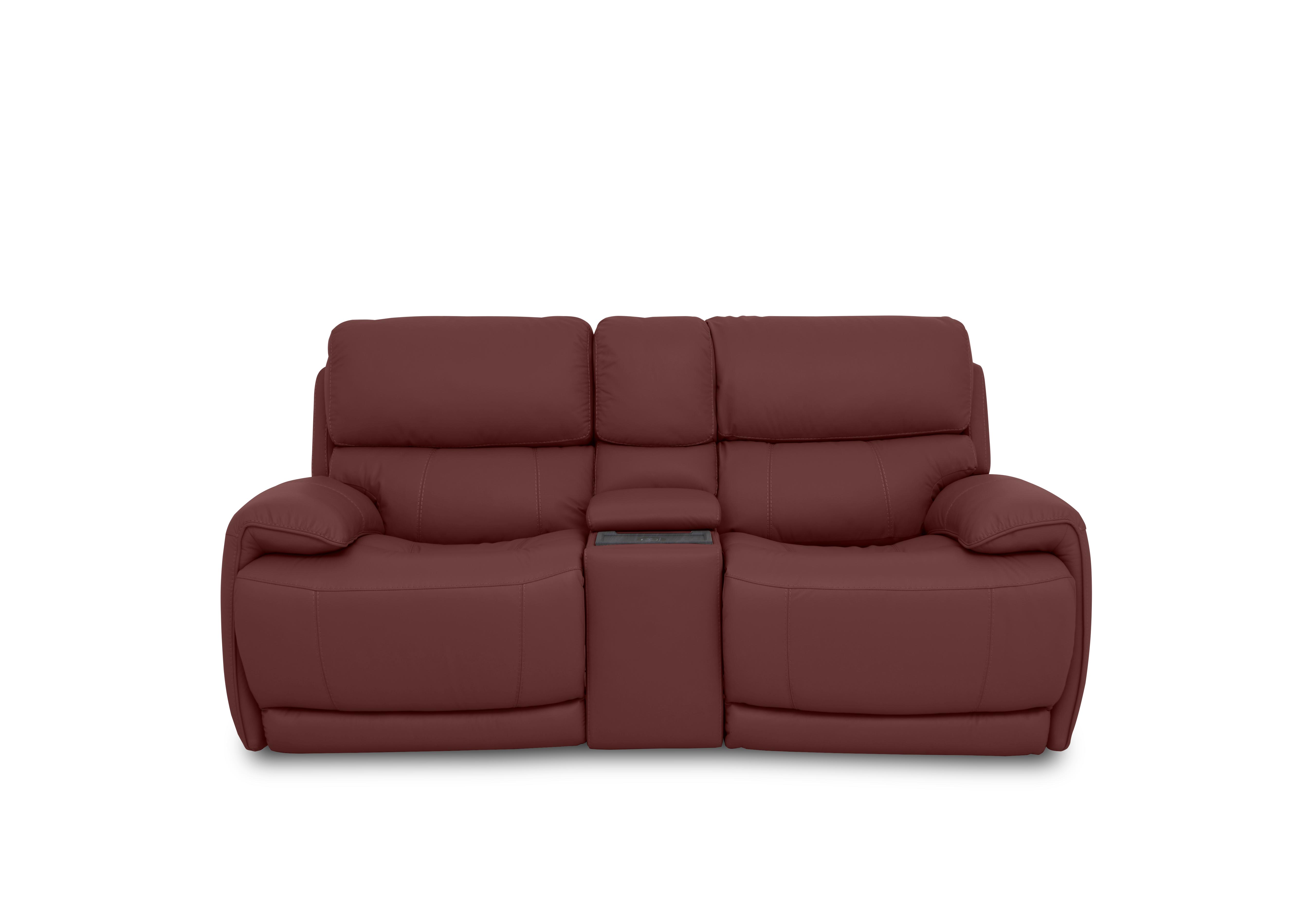 Link Leather 2 Seater Power Recliner Sofa with Power Headrests and Cupholders in Bv-035c Deep Red on Furniture Village