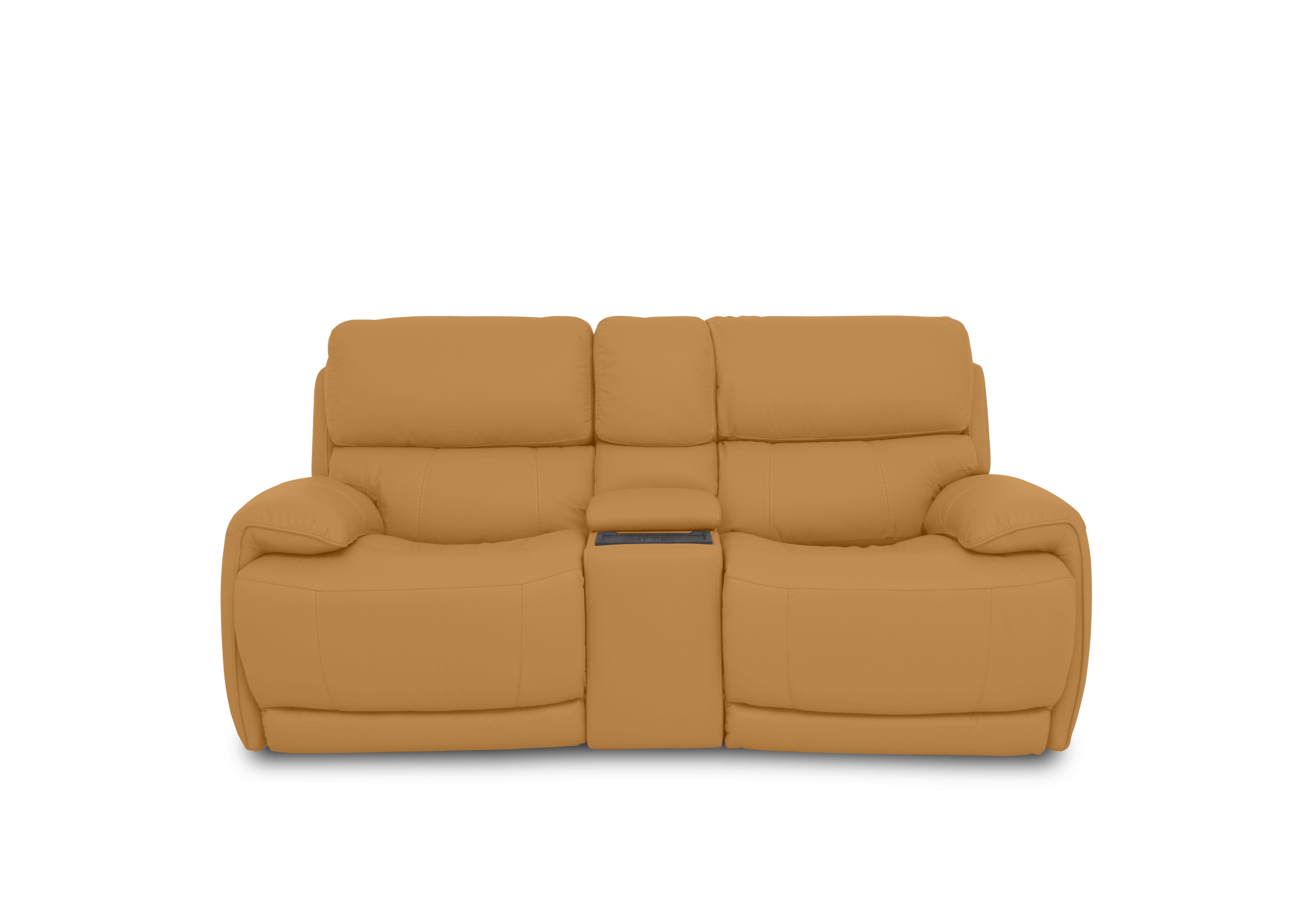 Link Leather 2 Seater Power Recliner Sofa with Power Headrests and Cupholders in Bv-335e Honey Yellow on Furniture Village