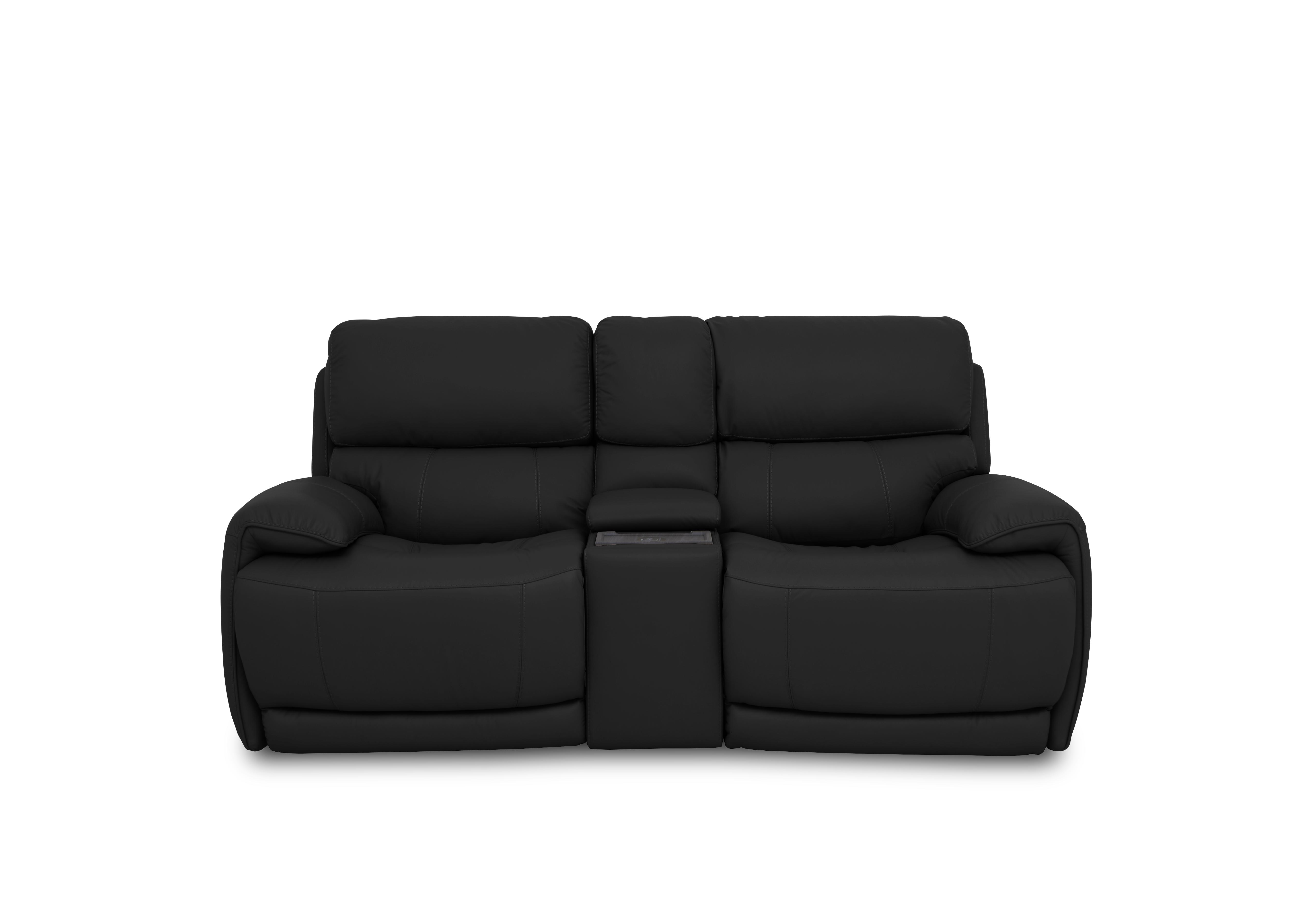 Link Leather 2 Seater Power Recliner Sofa with Power Headrests and Cupholders in Bv-3500 Classic Black on Furniture Village