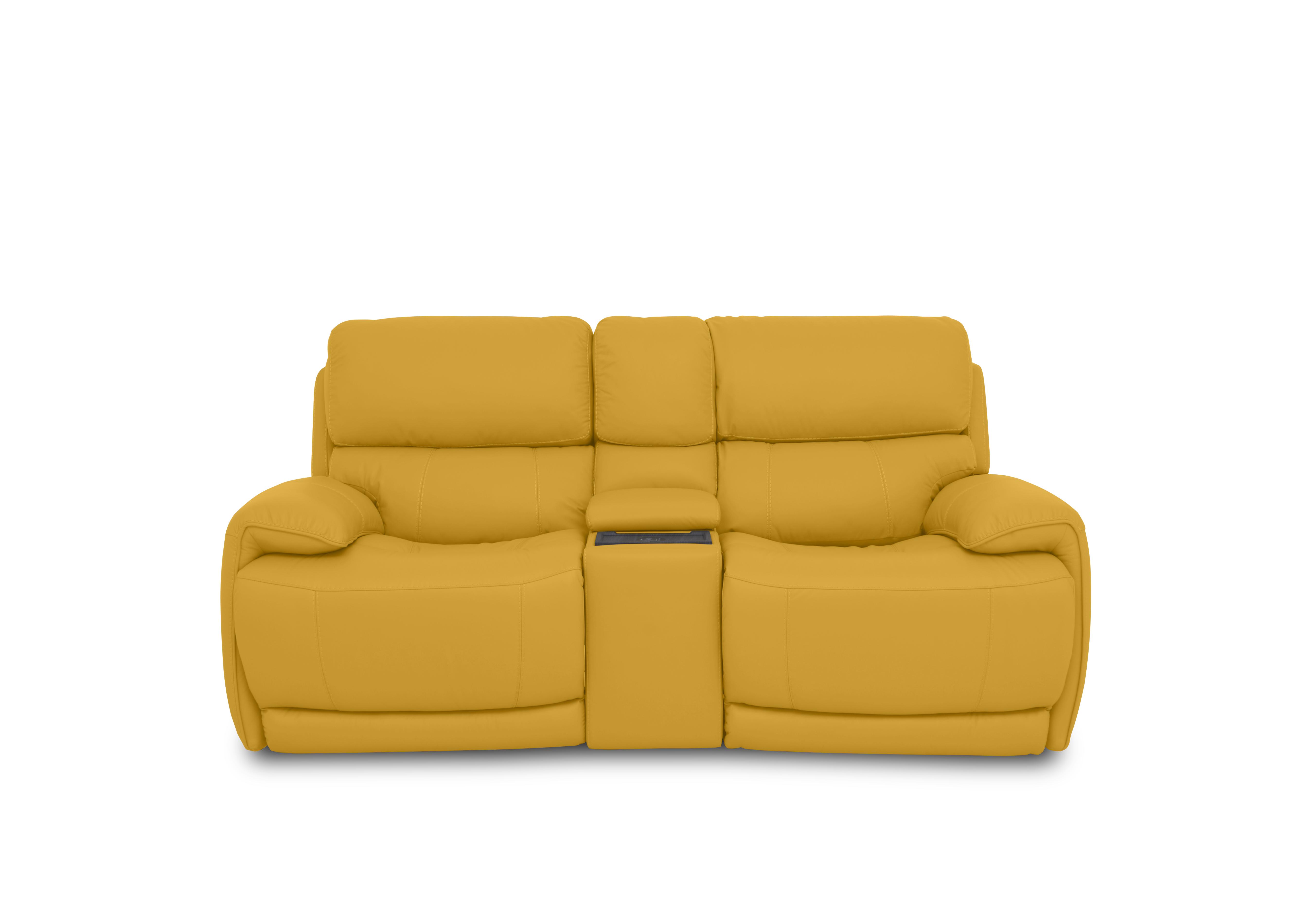 Link Leather 2 Seater Power Recliner Sofa with Power Headrests and Cupholders in Nc-303e Sunflower on Furniture Village