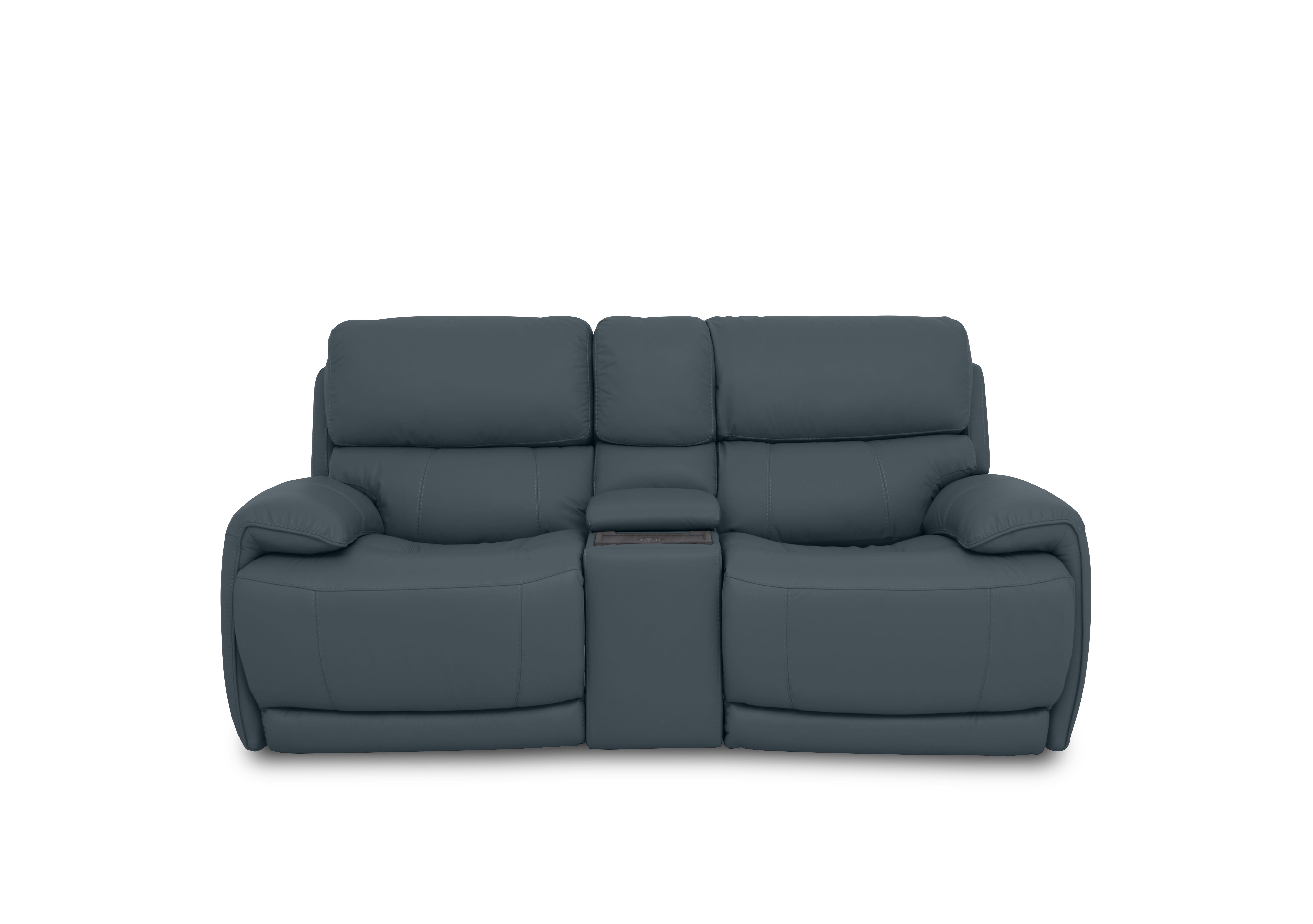 Link Leather 2 Seater Power Recliner Sofa with Power Headrests and Cupholders in Nc-313e Ocean Blue on Furniture Village