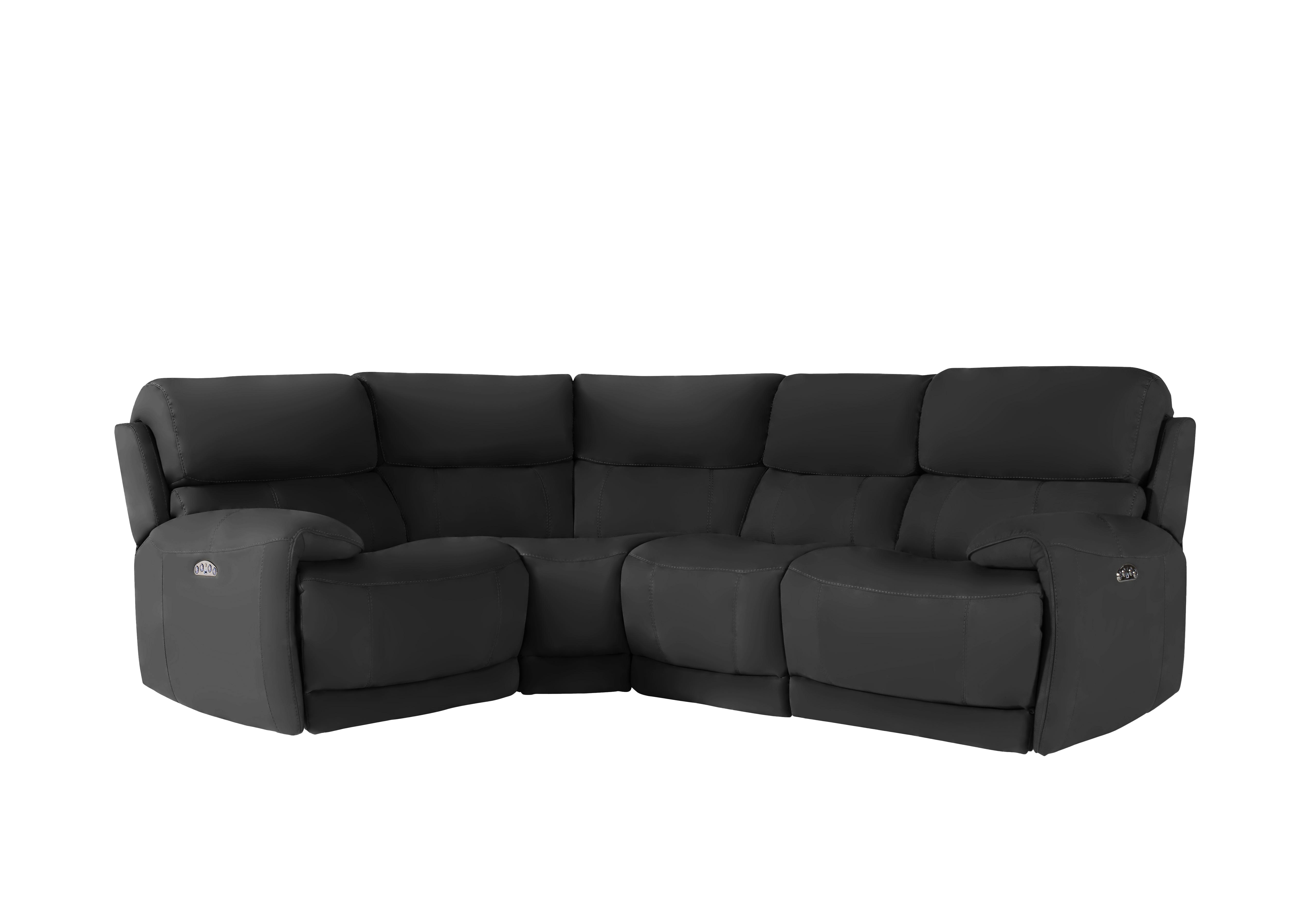 Link Leather Power Recliner Corner Sofa with Power Headrests in Bv-3500 Classic Black on Furniture Village