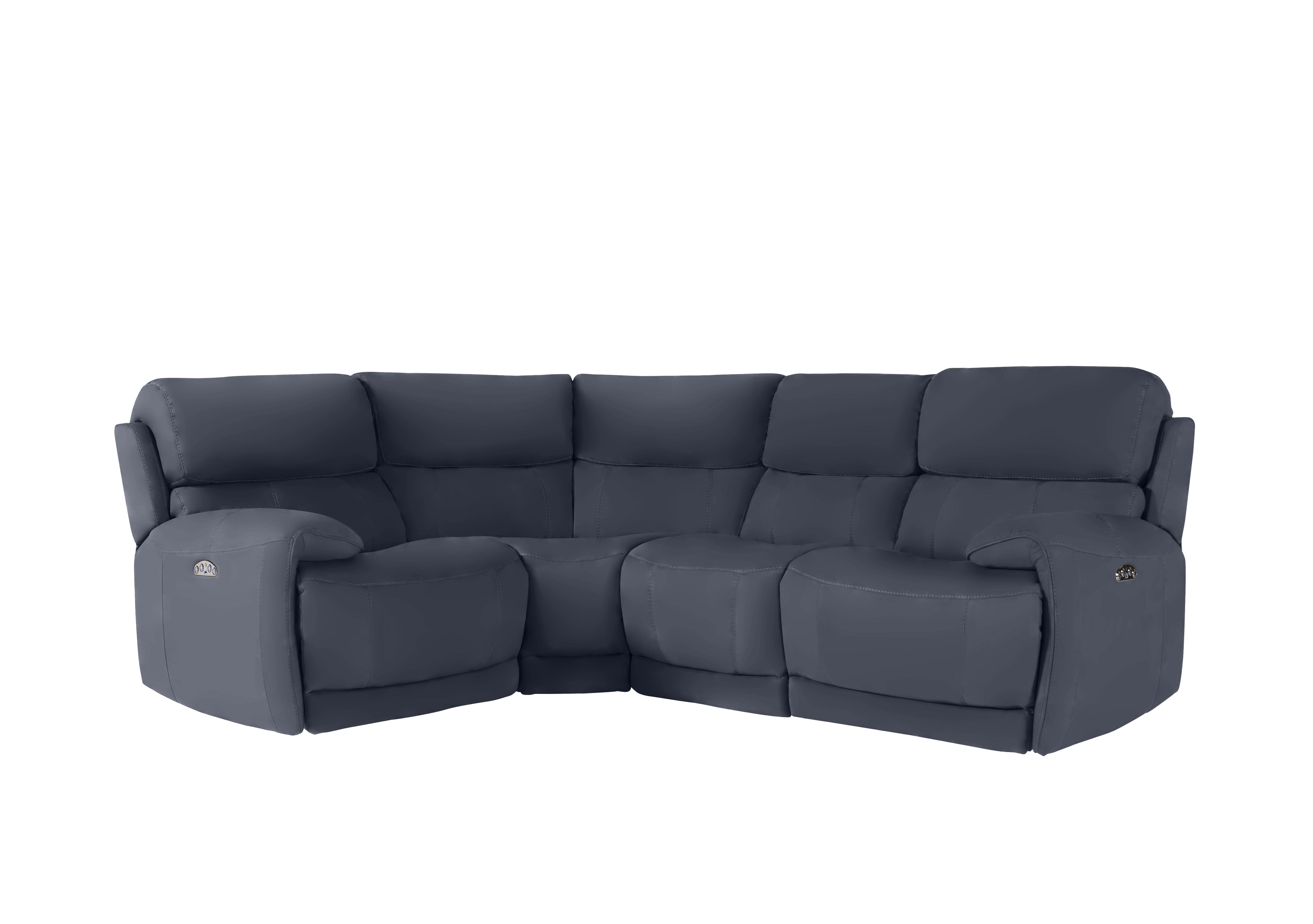 Link Leather Power Recliner Corner Sofa with Power Headrests in Nc-313e Ocean Blue on Furniture Village
