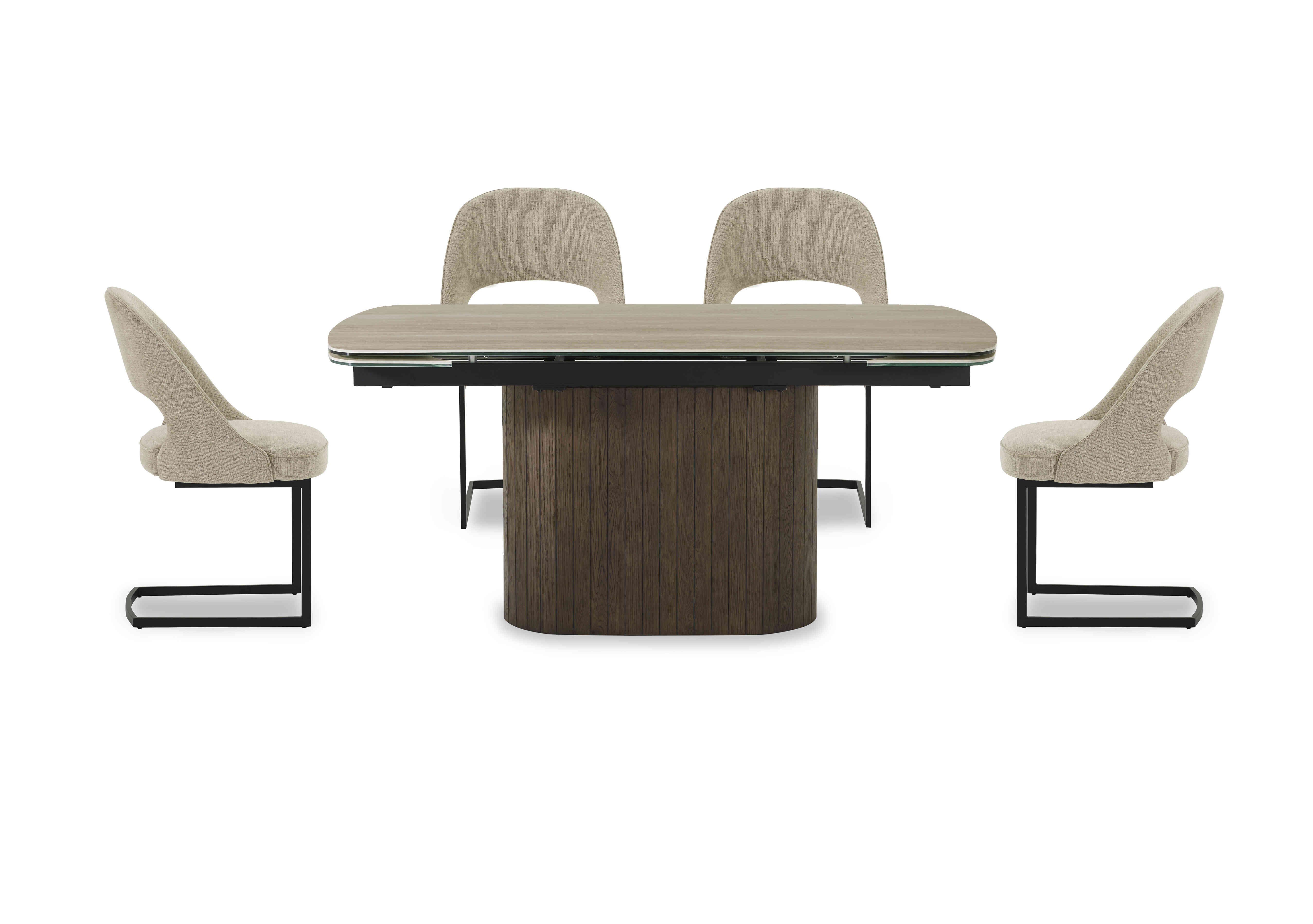 Tiber Draw Leaf Extending Dining Table with 4 Cantilever Dining Chairs in Alabaster on Furniture Village