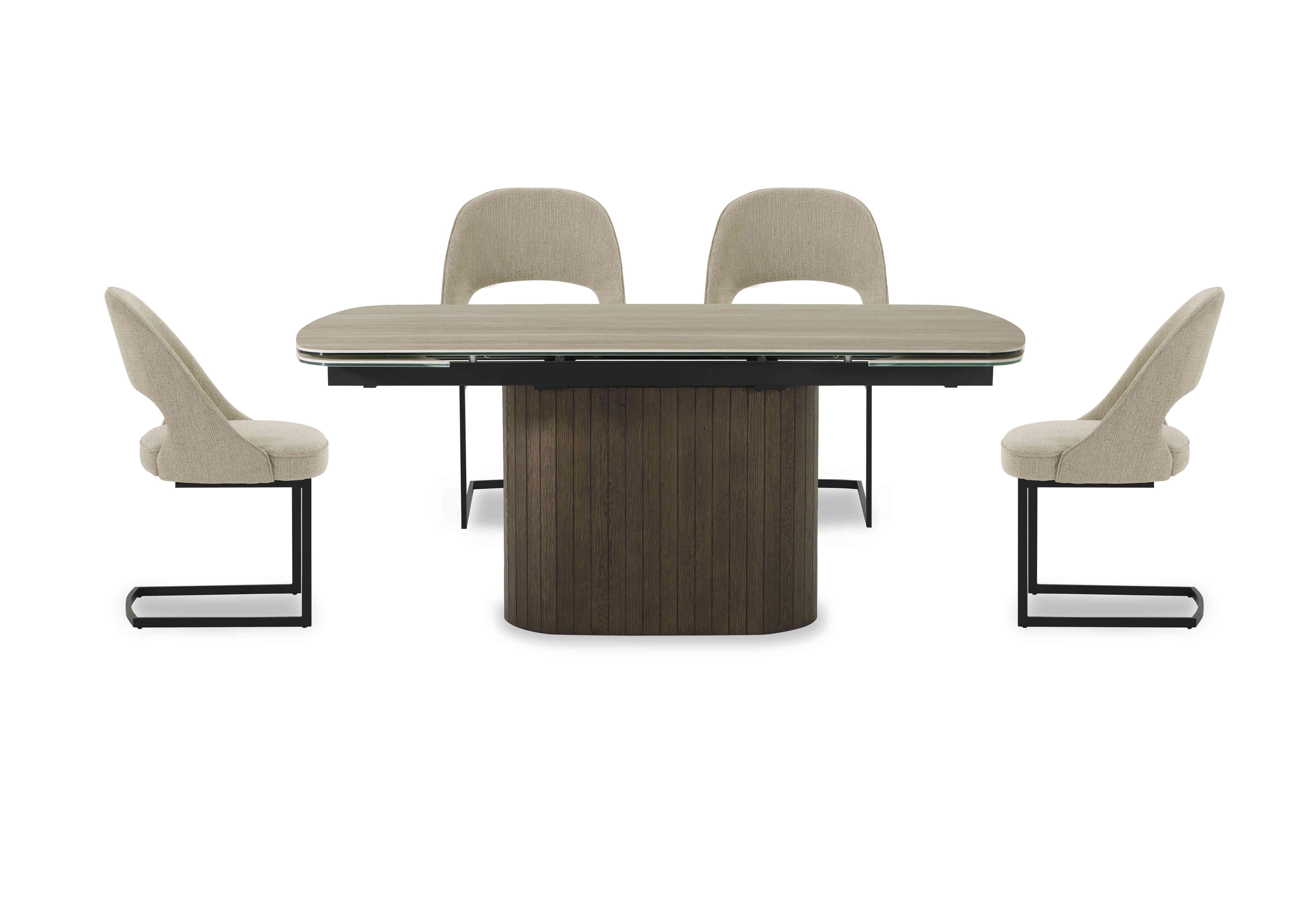 Tiber Draw Leaf Extending Dining Table with 4 Cantilever Dining Chairs in Alabaster on Furniture Village