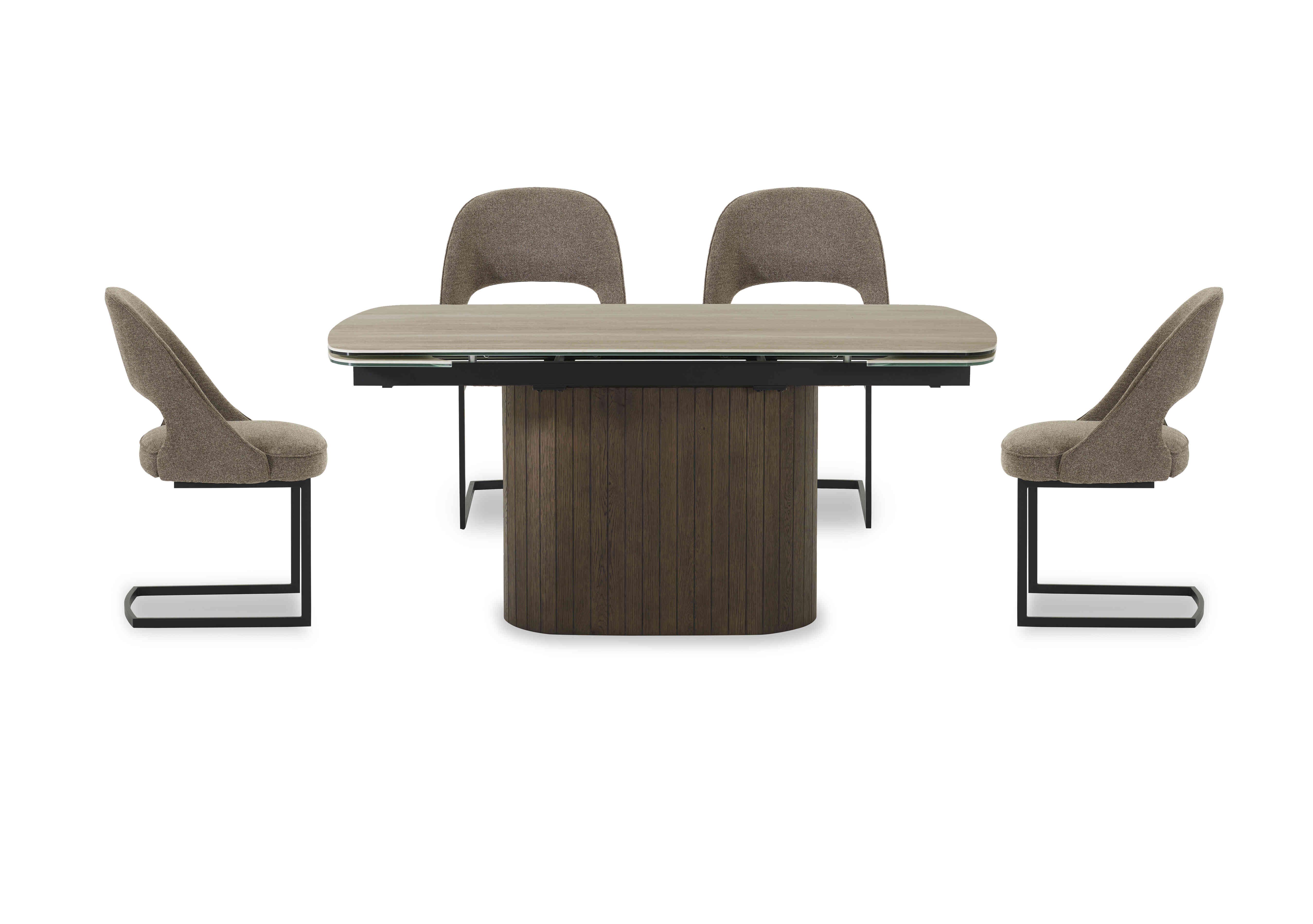 Tiber Draw Leaf Extending Dining Table with 4 Cantilever Dining Chairs in Truffle on Furniture Village
