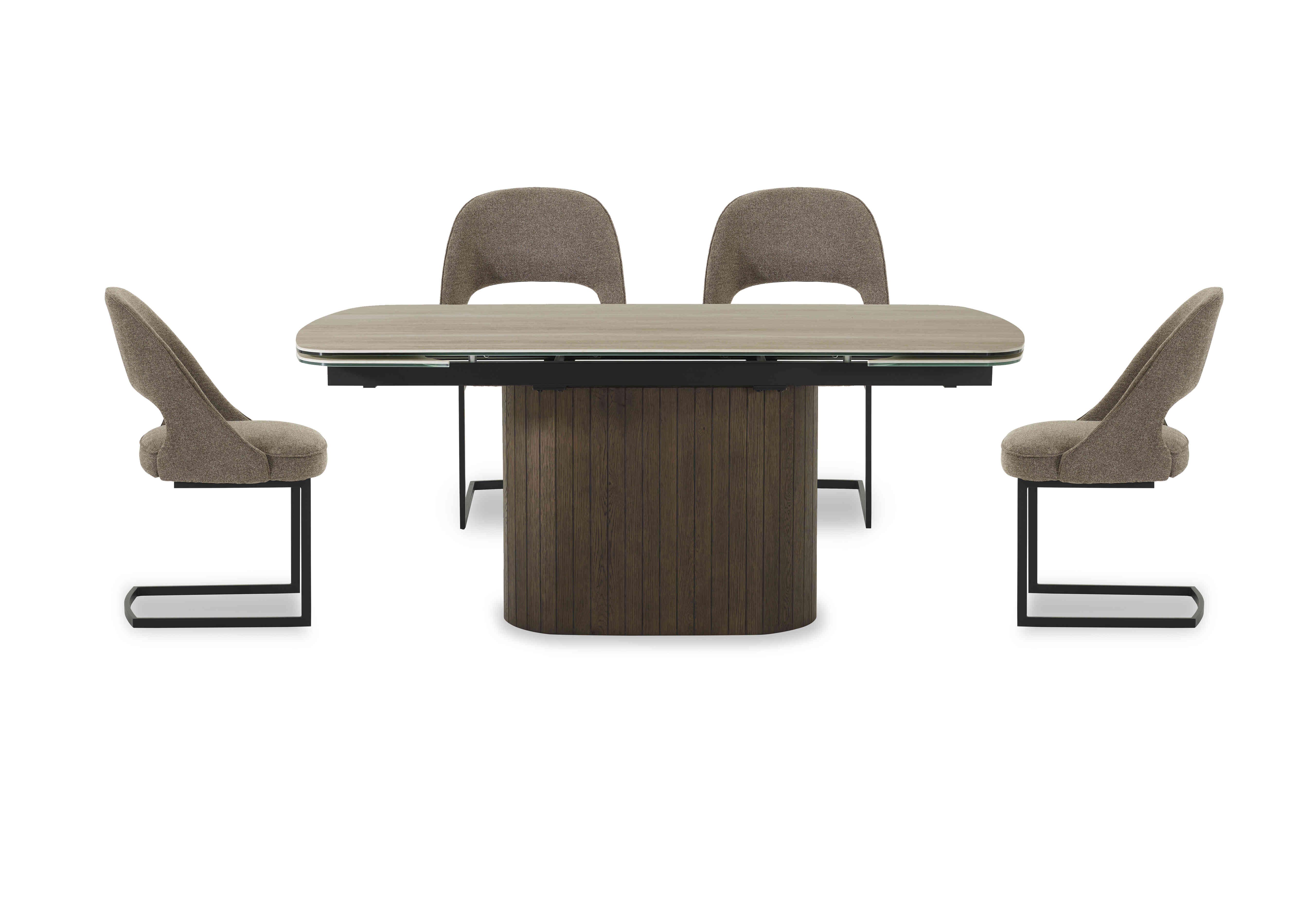 Tiber Draw Leaf Extending Dining Table with 4 Cantilever Dining Chairs in Truffle on Furniture Village