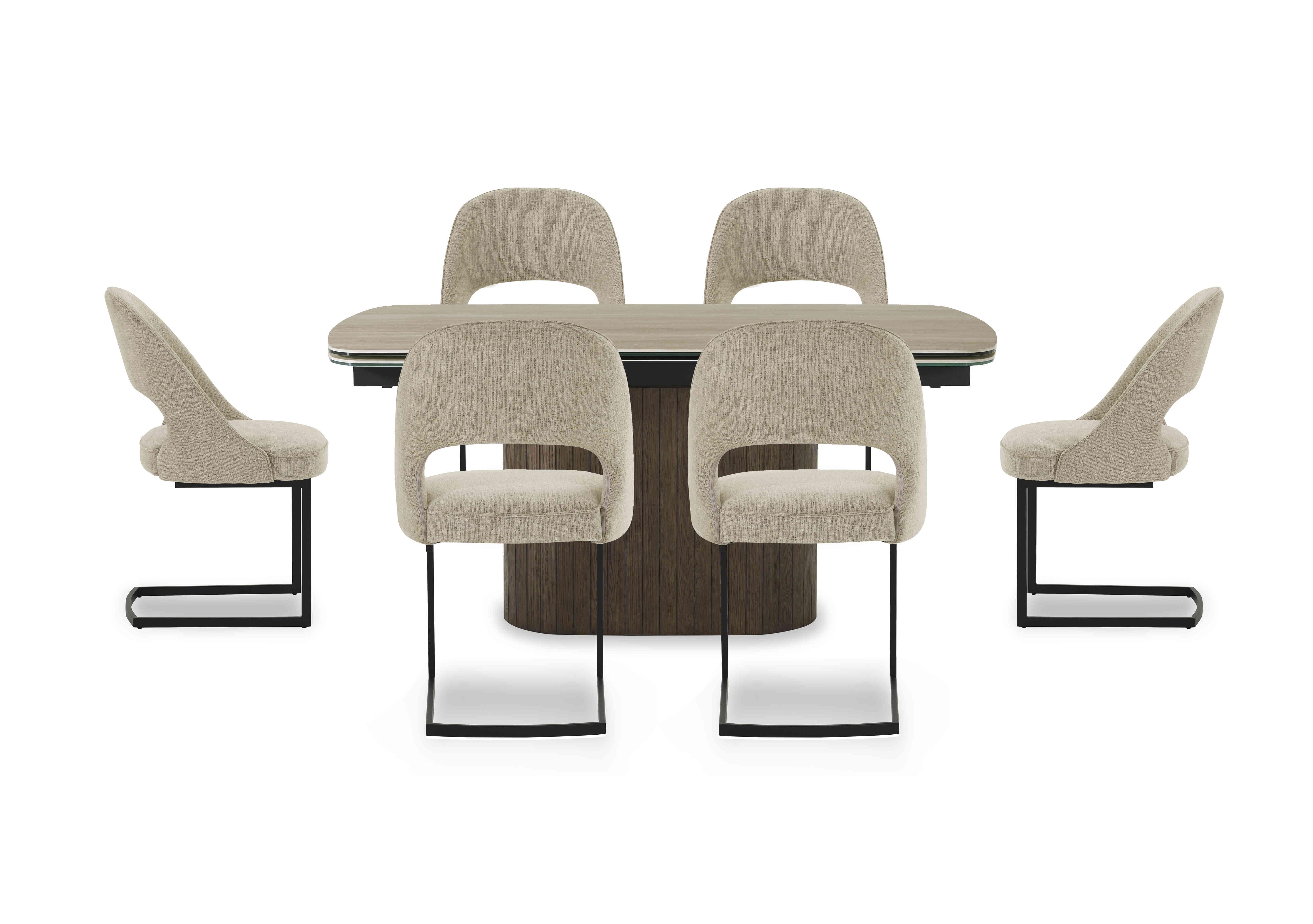 Tiber Draw Leaf Extending Dining Table with 6 Cantilever Dining Chairs in Alabaster on Furniture Village