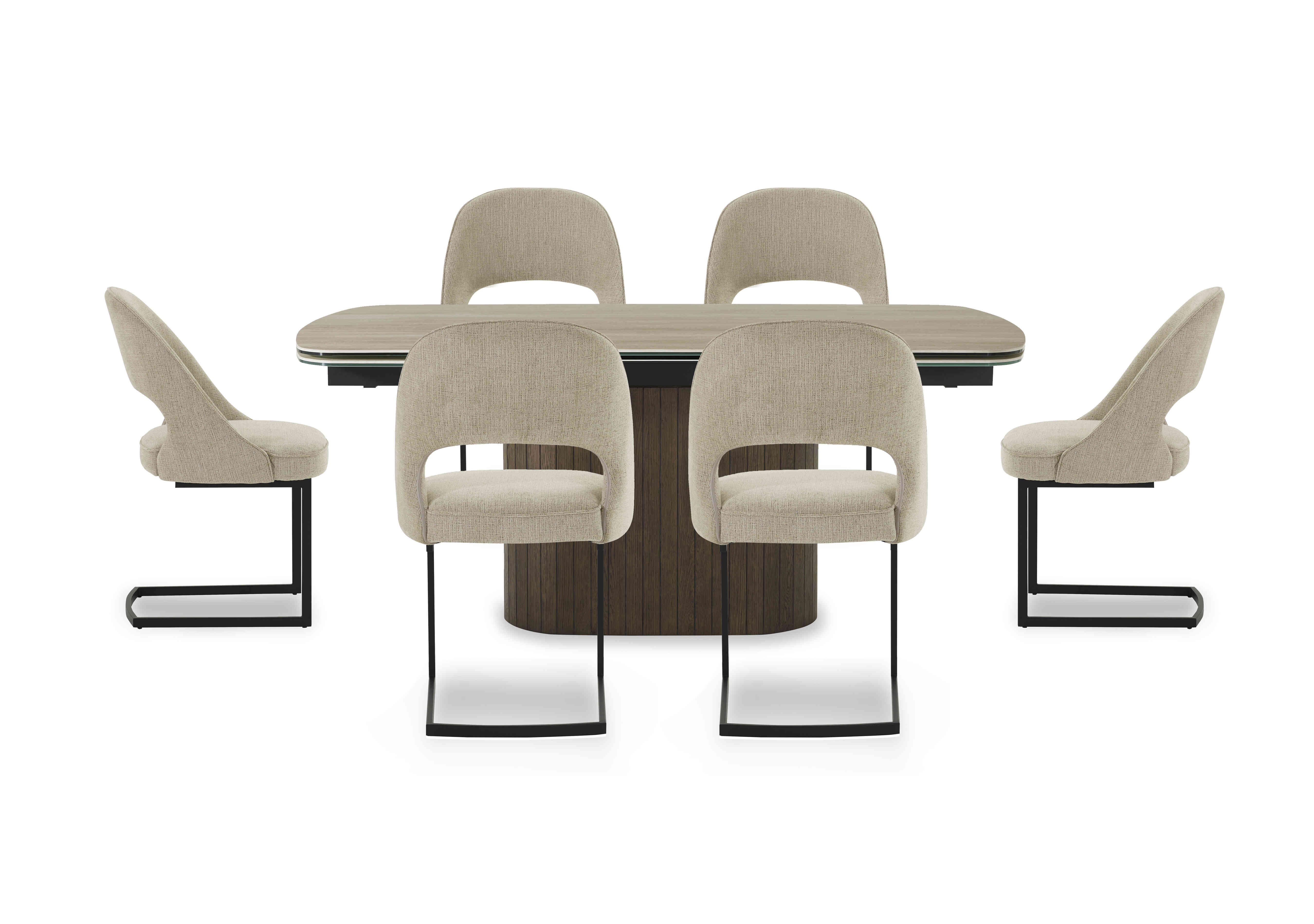 Tiber Draw Leaf Extending Dining Table with 6 Cantilever Dining Chairs in Alabaster on Furniture Village