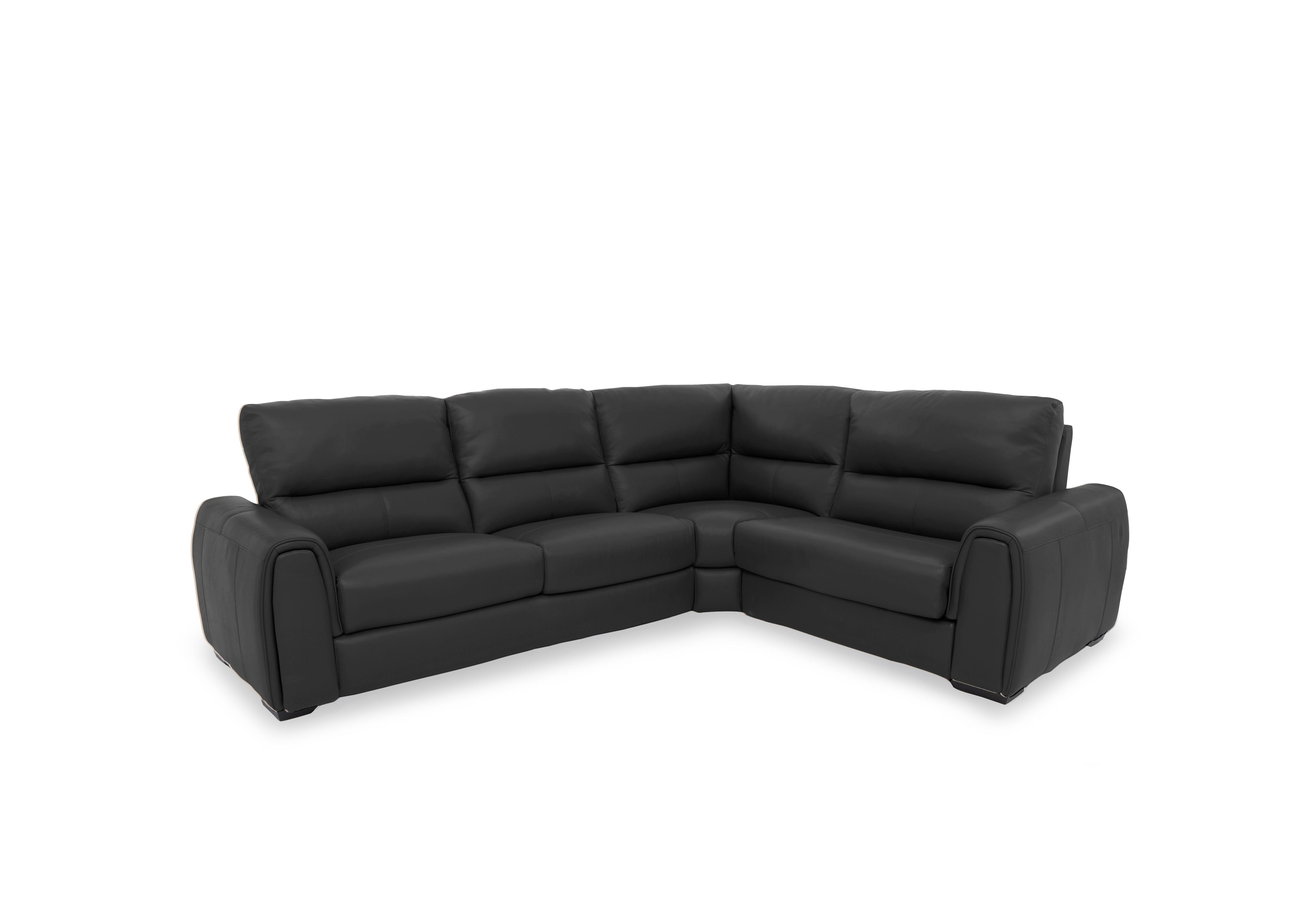 Flex Leather Small Corner Sofa in Bv-3500 Classic Black on Furniture Village