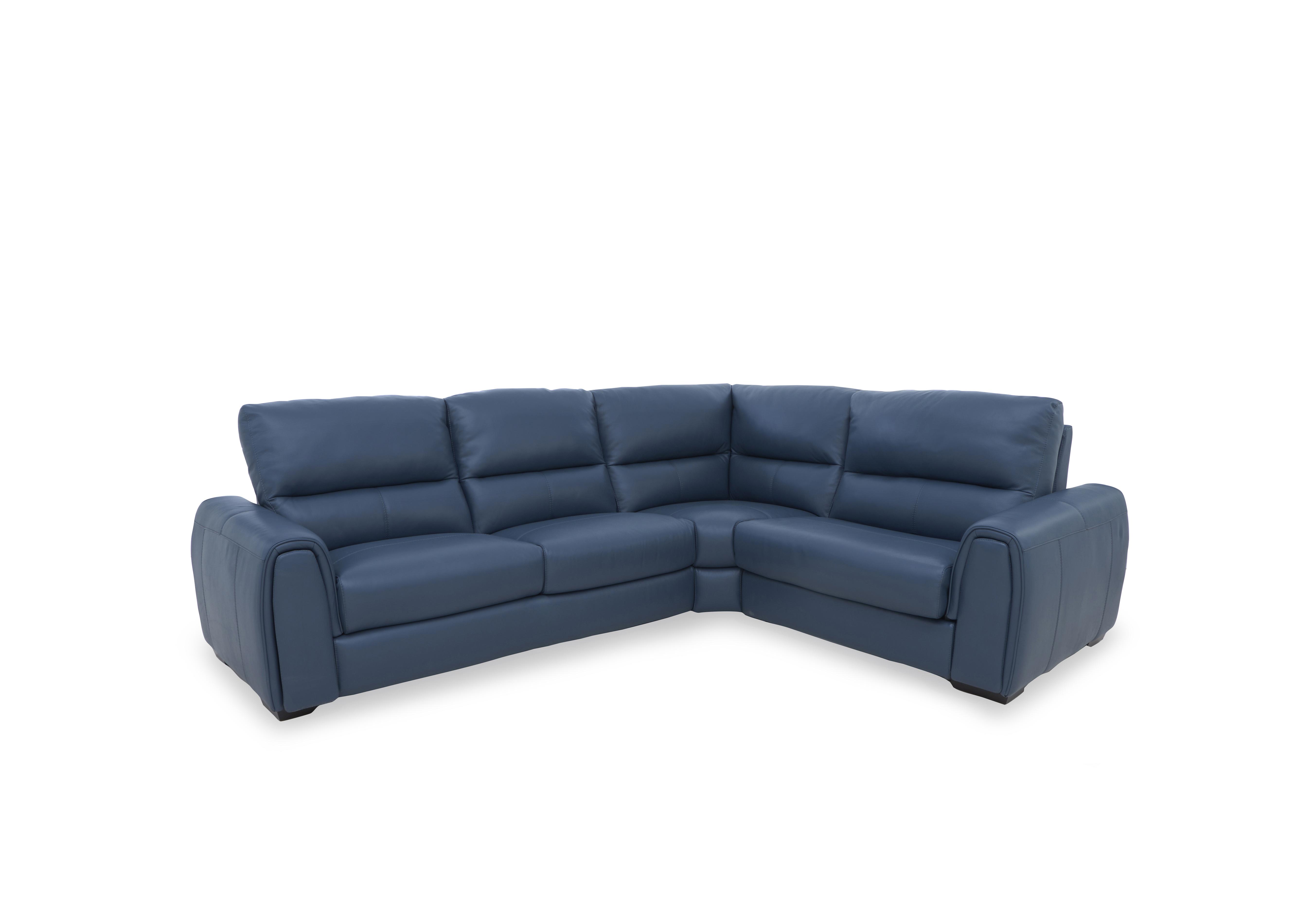 Flex Leather Small Power Recliner Corner Sofa with Storage Arms in Nc-313e Ocean Blue on Furniture Village