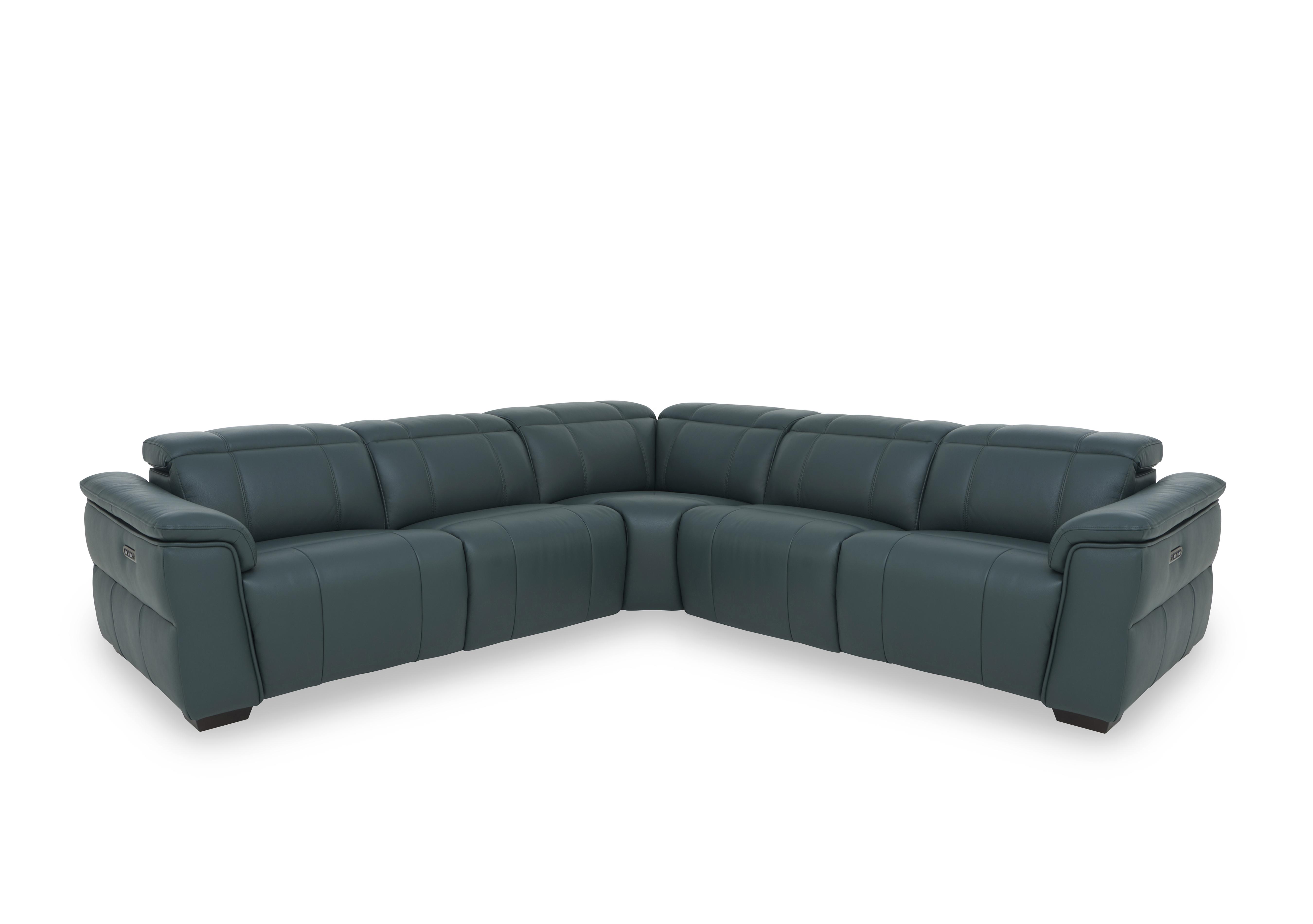 Inca Leather Large Power Recliner Corner Sofa with Power Headrests in Cat-40/09 Peacock on Furniture Village