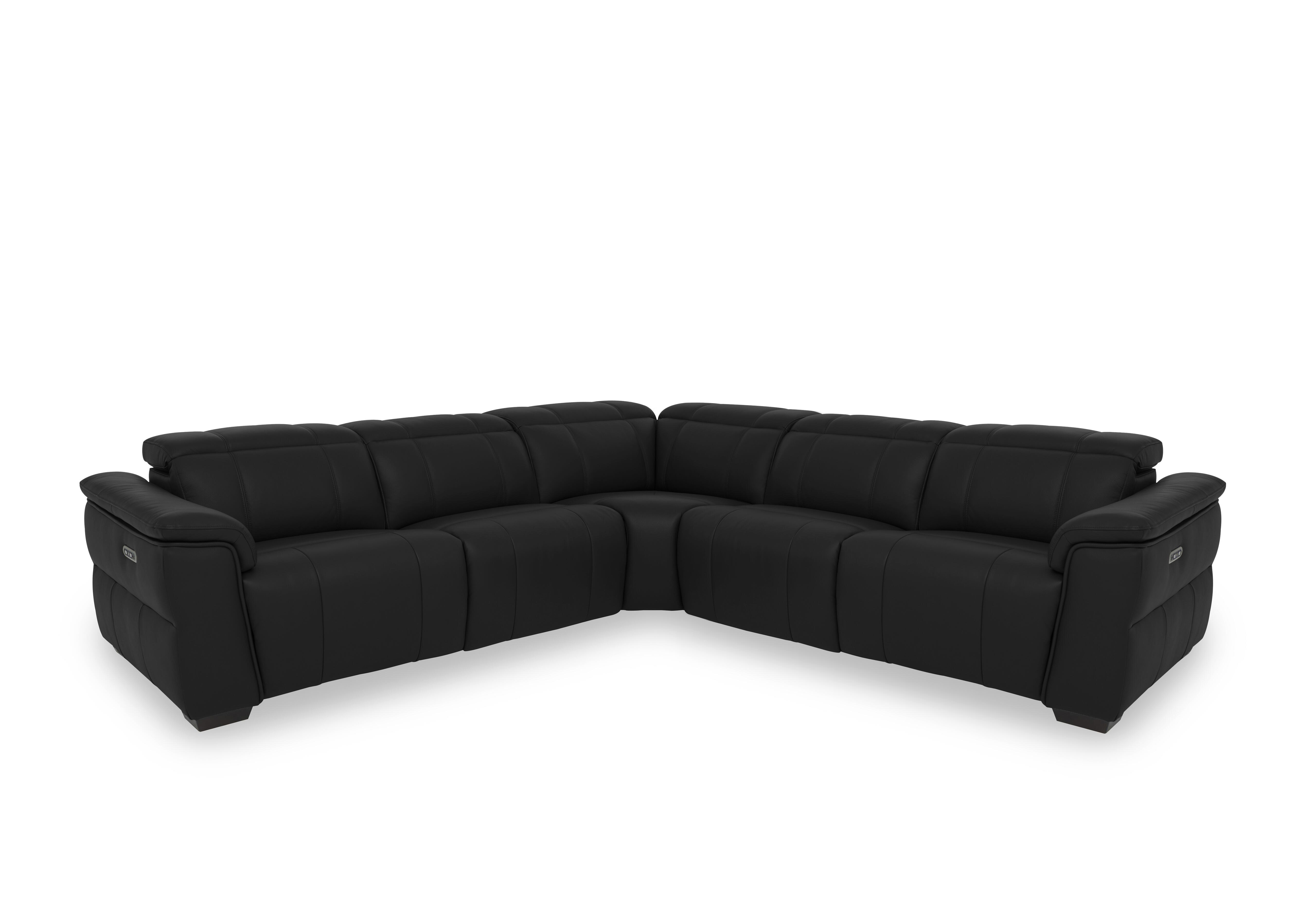 Inca Leather Large Power Recliner Corner Sofa with Power Headrests in Cat 60-22 Montana Jet Black on Furniture Village