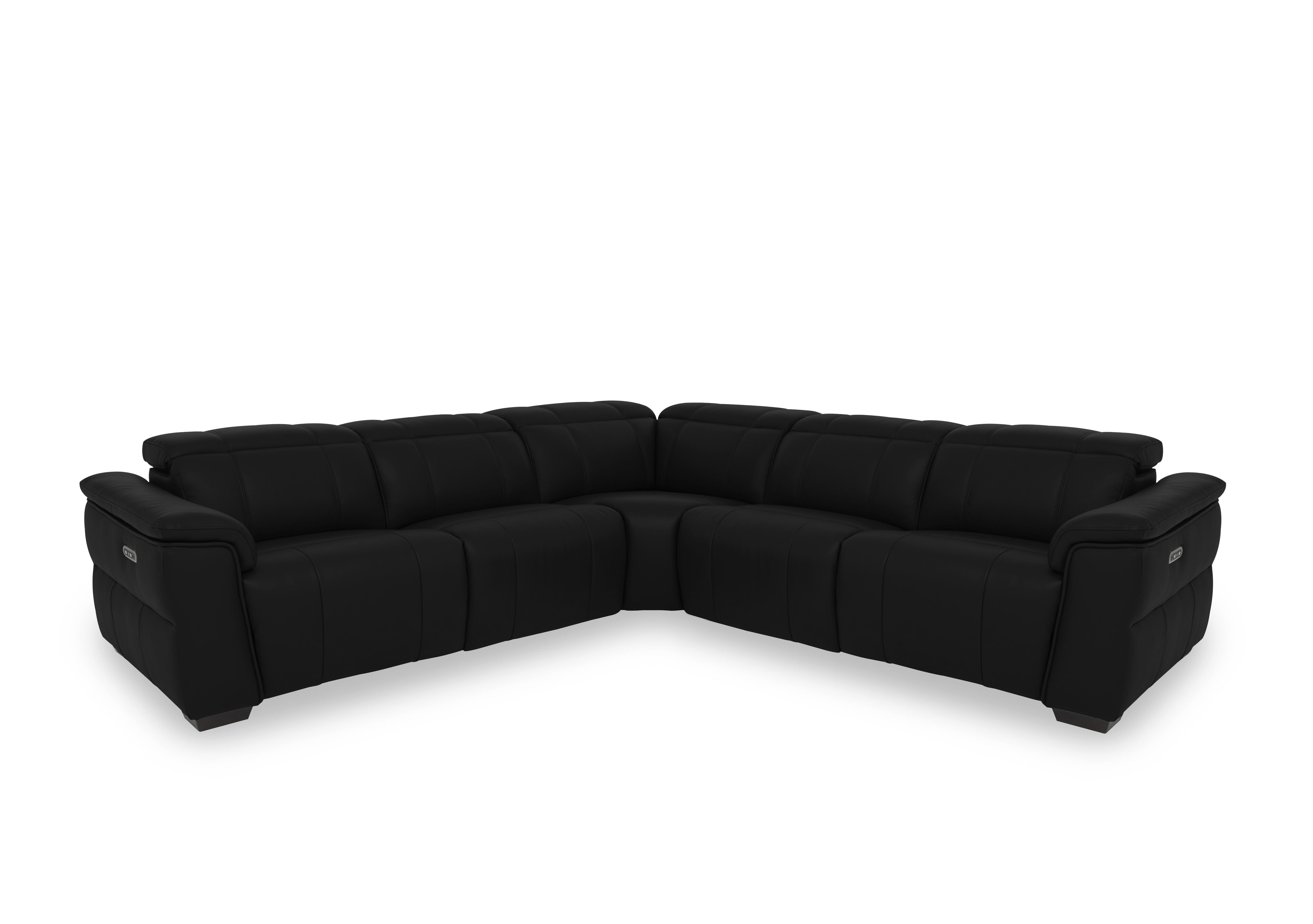 Inca Leather Large Power Recliner Corner Sofa with Power Headrests in Oslo Cat-40/23 Jet Black on Furniture Village