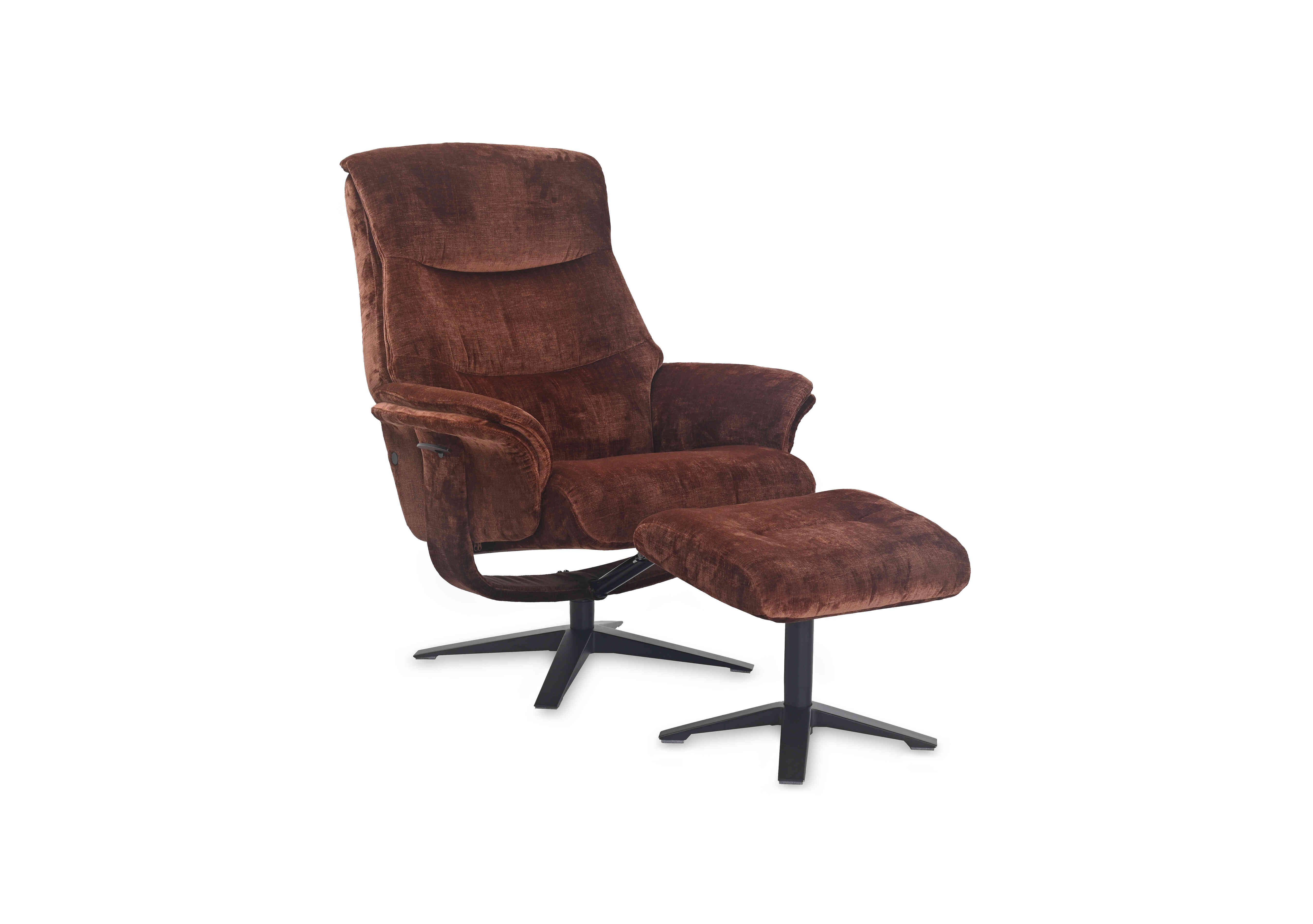 Lindos Fabric Swivel Chair and Footstool in Brandy on Furniture Village