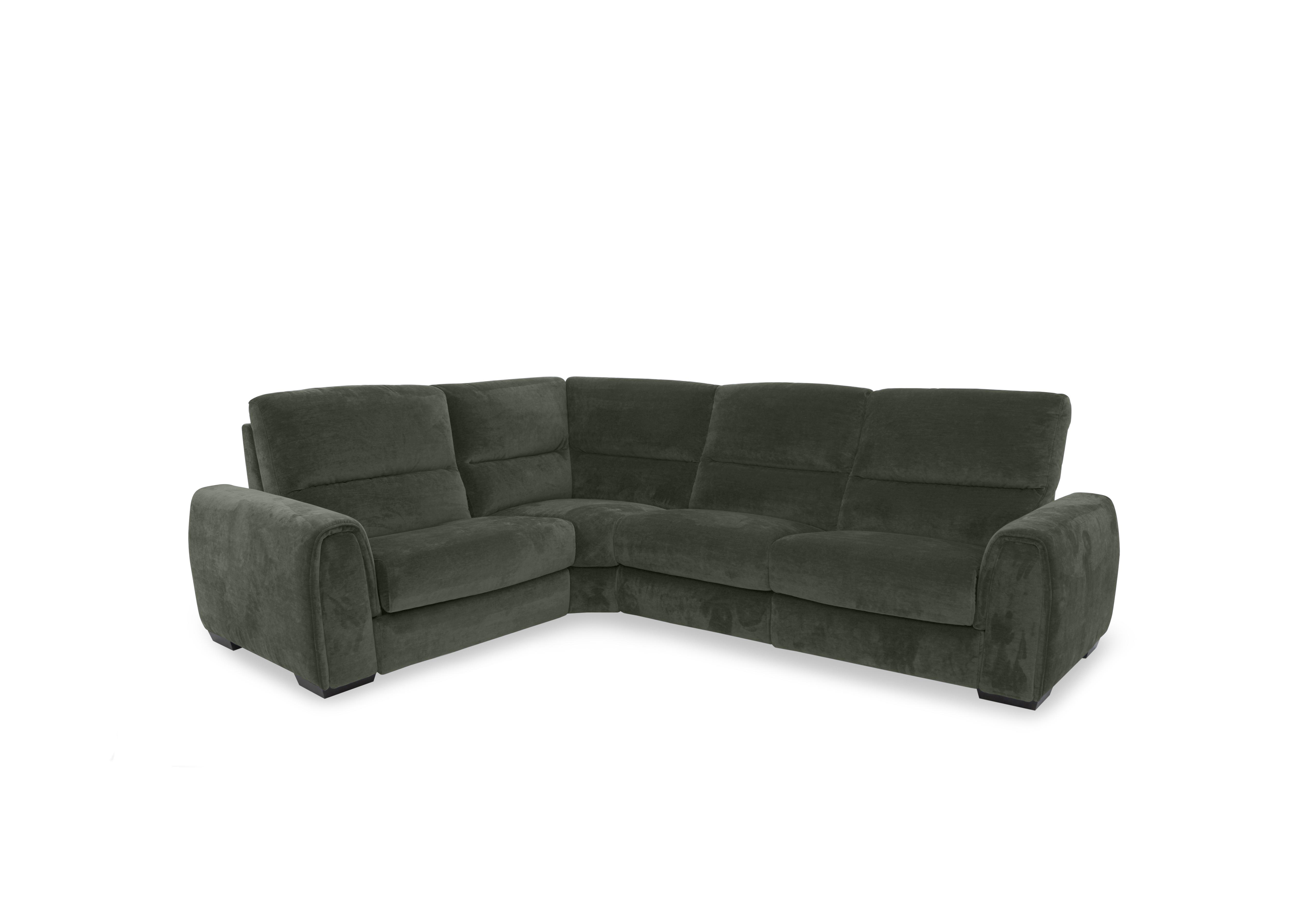 Flex Fabric Small Corner Sofa Bed with Power Recliner and Storage Arms in Fab-Can-R352 Forest Green on Furniture Village