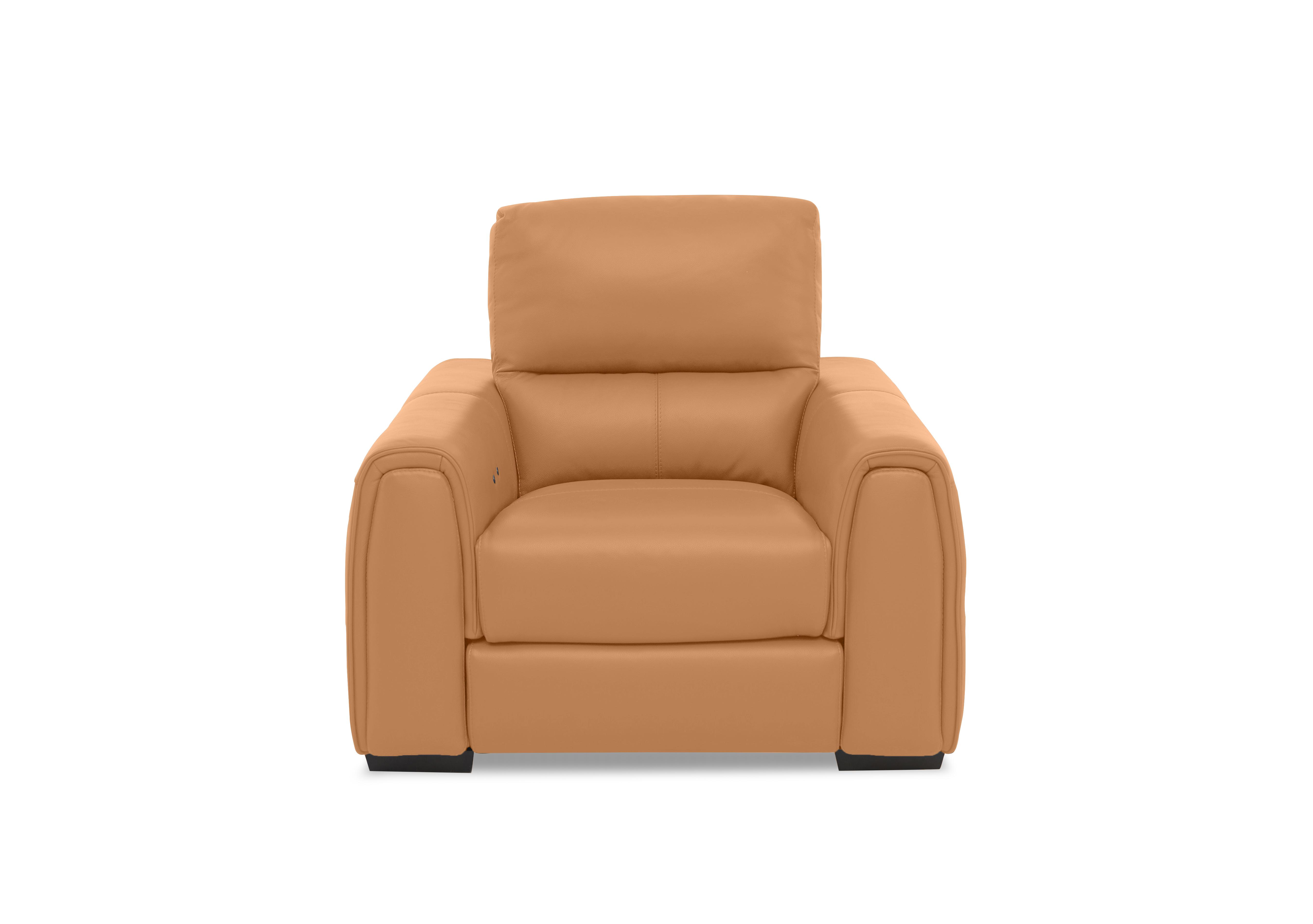 Flex Leather Power Recliner Armchair with Storage Arms in Bv-335e Honey Yellow on Furniture Village